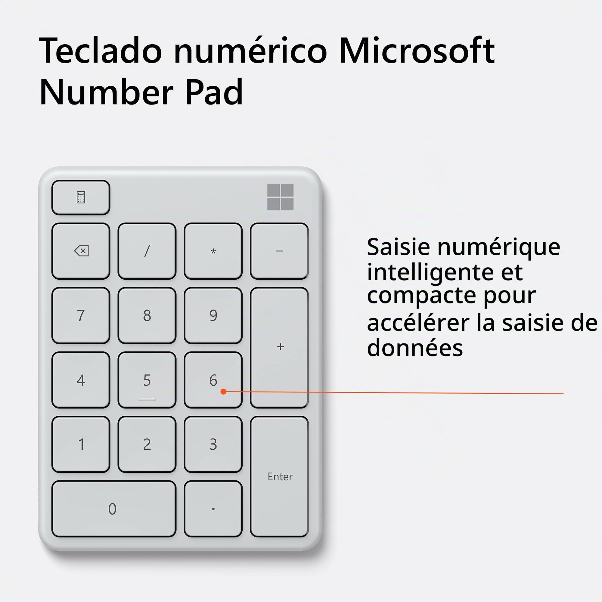 Microsoft Wireless Number Pad - Pavé numérique Bluetooth - Gris Glacier
