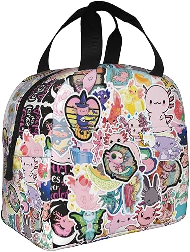 Miniatura 2 de Linda lonchera de axolotl reutilizable, bolsa de almuerzo con aislamiento térmico para mujeres y hombres (lindo ajolote 1)