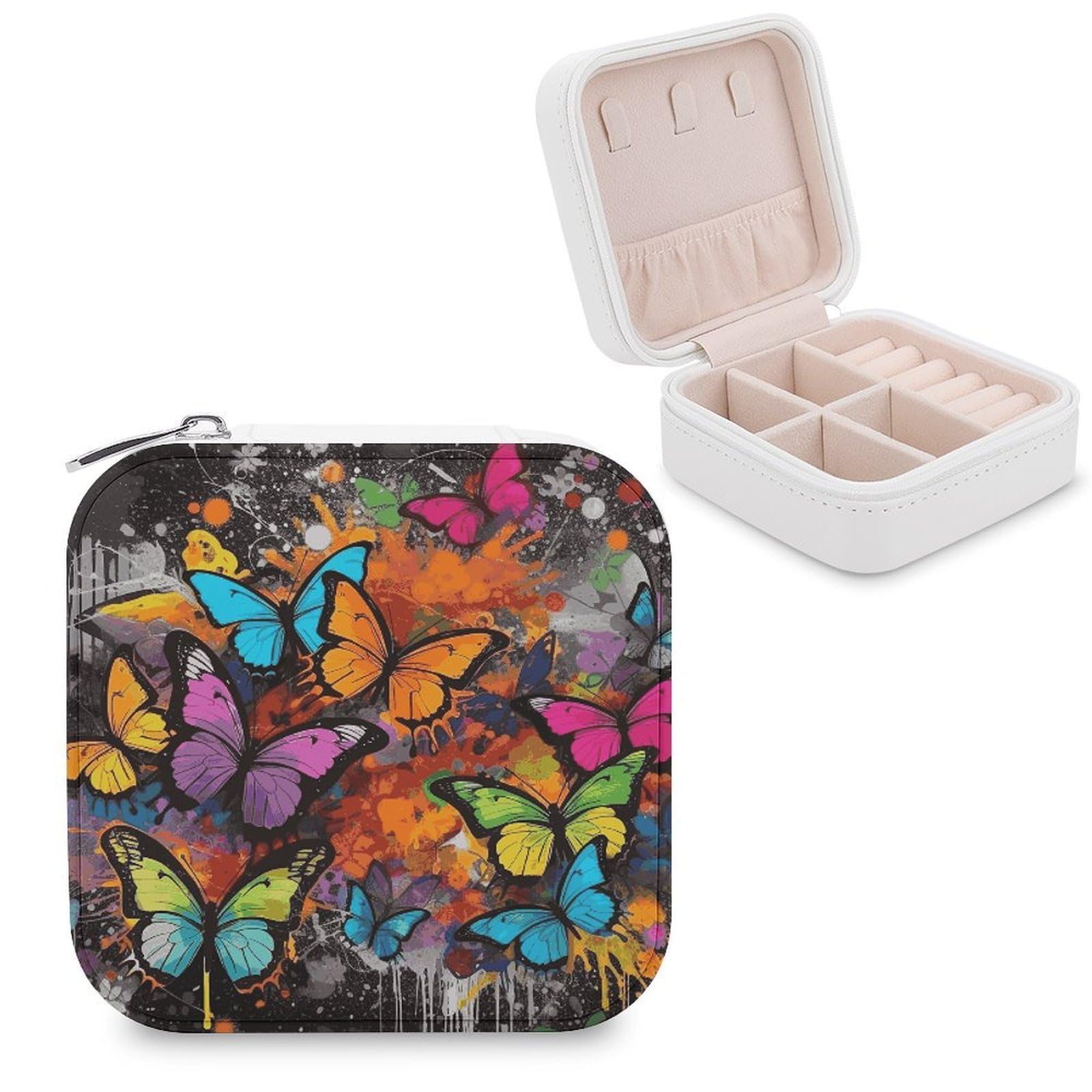 VstaDank Art Graffiti Butterflies Print Jewelry Box Beautiful Portable Ring Boxes Cute Large-Capacity Jewelry Case Jewelry Organizer for Mothers Gifts for Earrings Rings Hand Bracelet