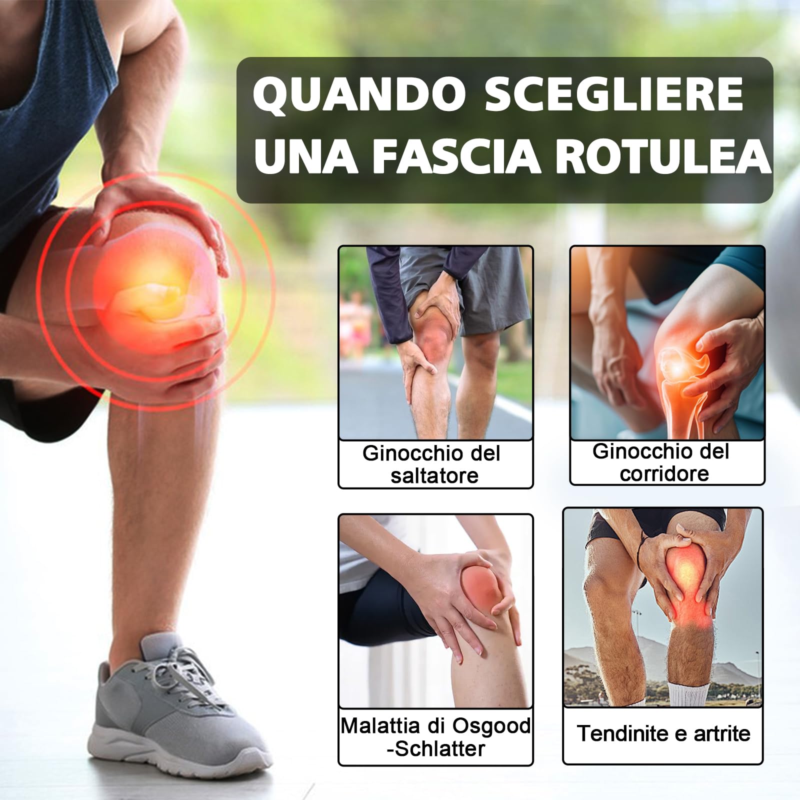 Origintek Ginocchiera rotulea con regolazione a manopola – Taglia L (43–50 cm), supporto regolabile per tendinite, corsa, salto, escursionismo, basket, tennis – per uomo e donna