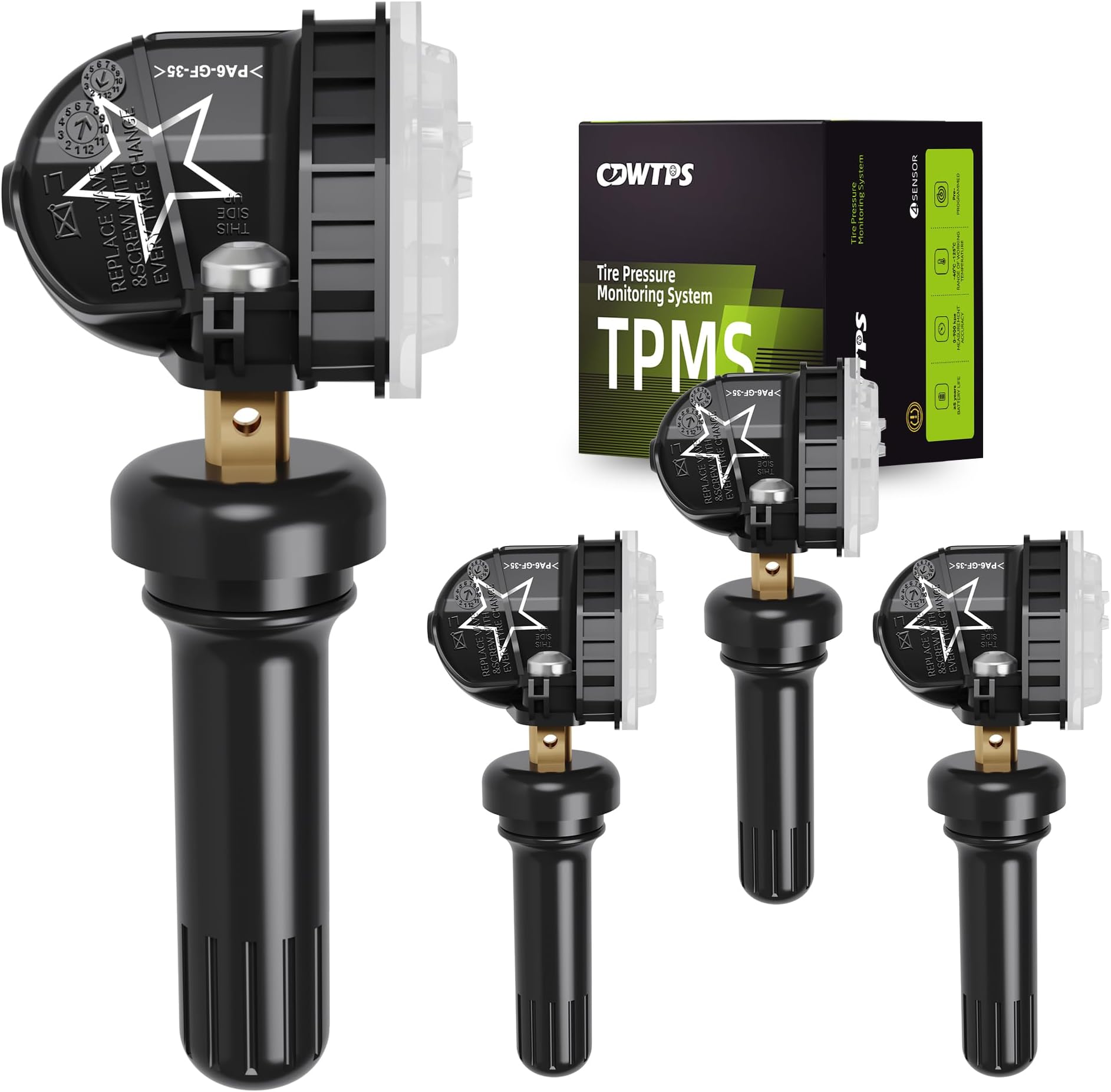 CDWTPS TPMS Sensor GM 4-Pack, 315MHZ Tire Pressure Monitor System for GM| GMC | Chevy | Buick | Cadillac Replace#13598771,13598772,13586335,13581558,20923680