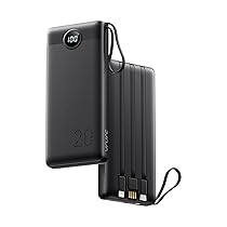 VRURC Power Bank 20000mAh USB C con cavi integrati,caricatore portatile 22.5W QC 3.0 & PD Carica Rapida. LED display powerbank con 4 Uscite & 2 Ingressi per iPhone Samsung Huawei Xiaomi Switch