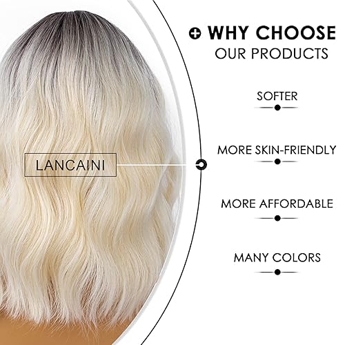 Miniatura 9 de LANCAINI Coloridas pelucas cortas estilo Bob con flequillo para mujer, peluca suelta y ondulada, longitud hasta el hombro, peluca sintética estilo