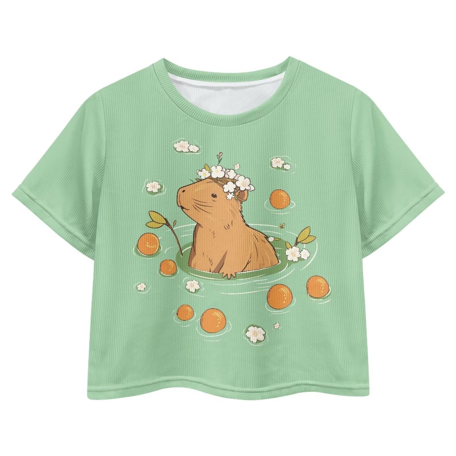 Cute Crop Tops for Girls Short Sleeve Summer T Shirts Fashion Graphic Tees Crew Neck Pullover Tee 5-14 Years