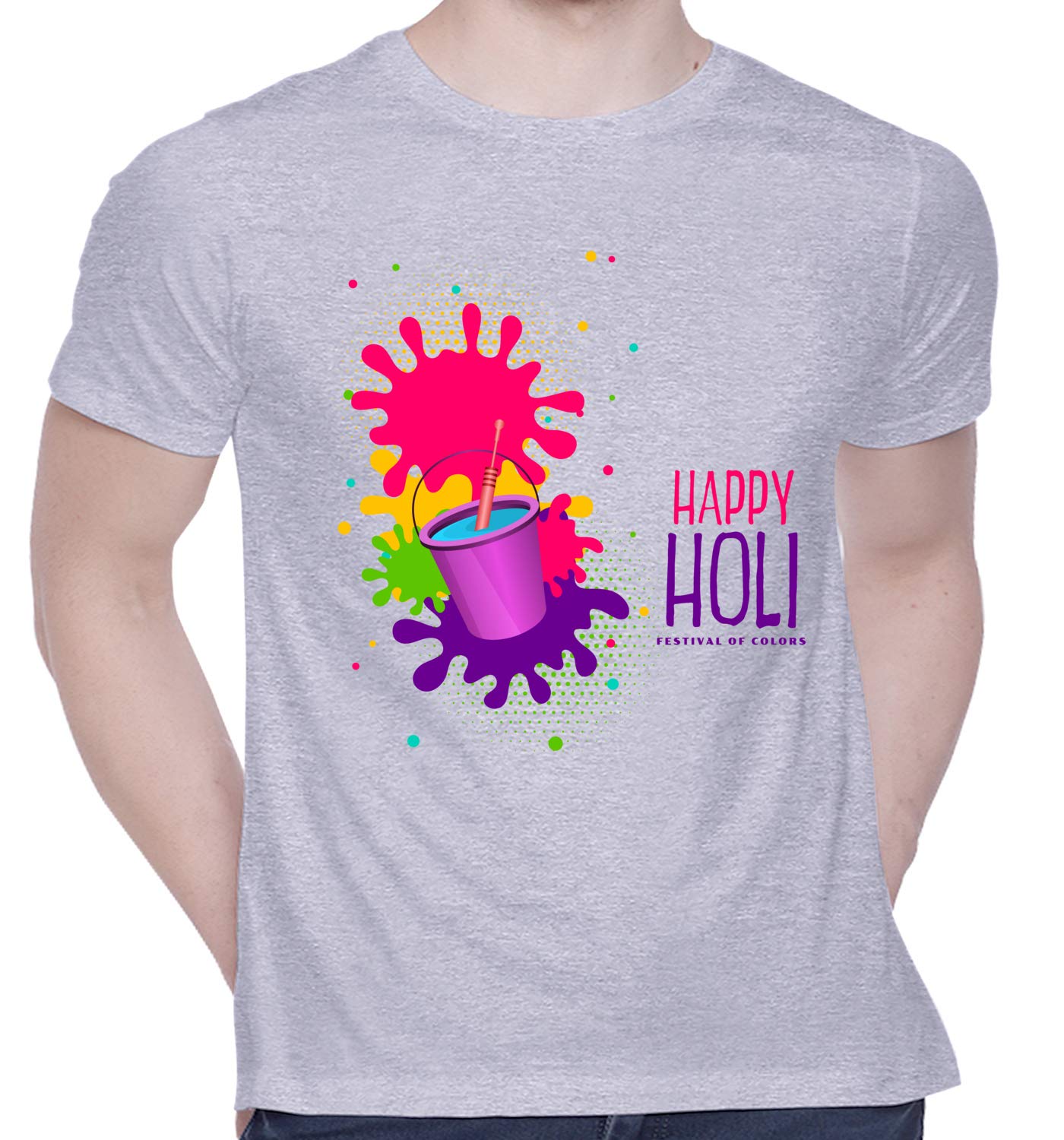 CreativiT Graphic Printed T-Shirt for Unisex Happy Holi Tshirt | Casual Half Sleeve Round Neck T-Shirt | 100% Cotton | D00310-10