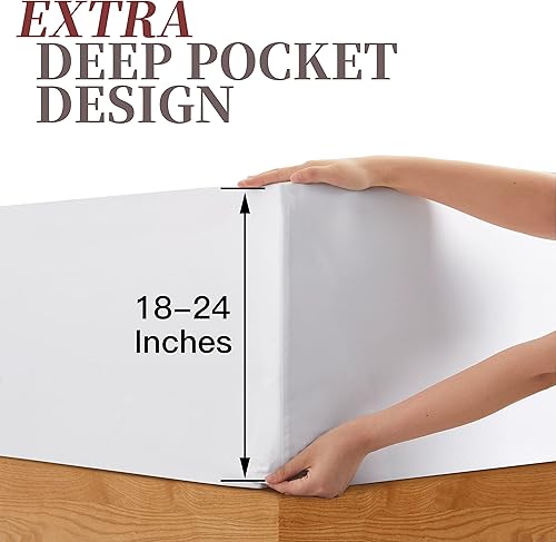 Miniatura 10 de Manyshofu Sábana bajera de bolsillo extra profundo tamaño King  Sábana bajera ajustable de 1800 hilos de profundidad para hotel de hasta 24