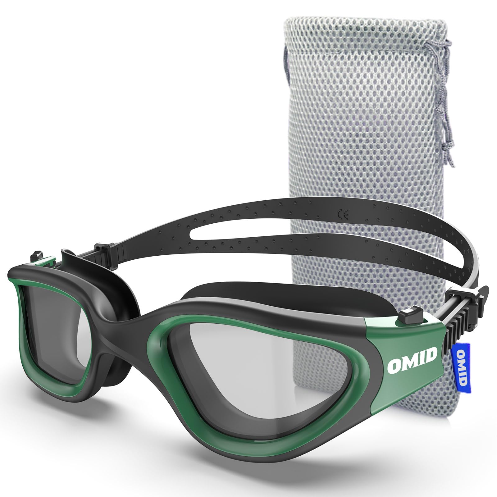OMID Swim Goggles, P2 Lite Comfortable Anti-Fog Swimming Goggles for Men Women Adults Youth (BlackGreen-Clear) — image 1