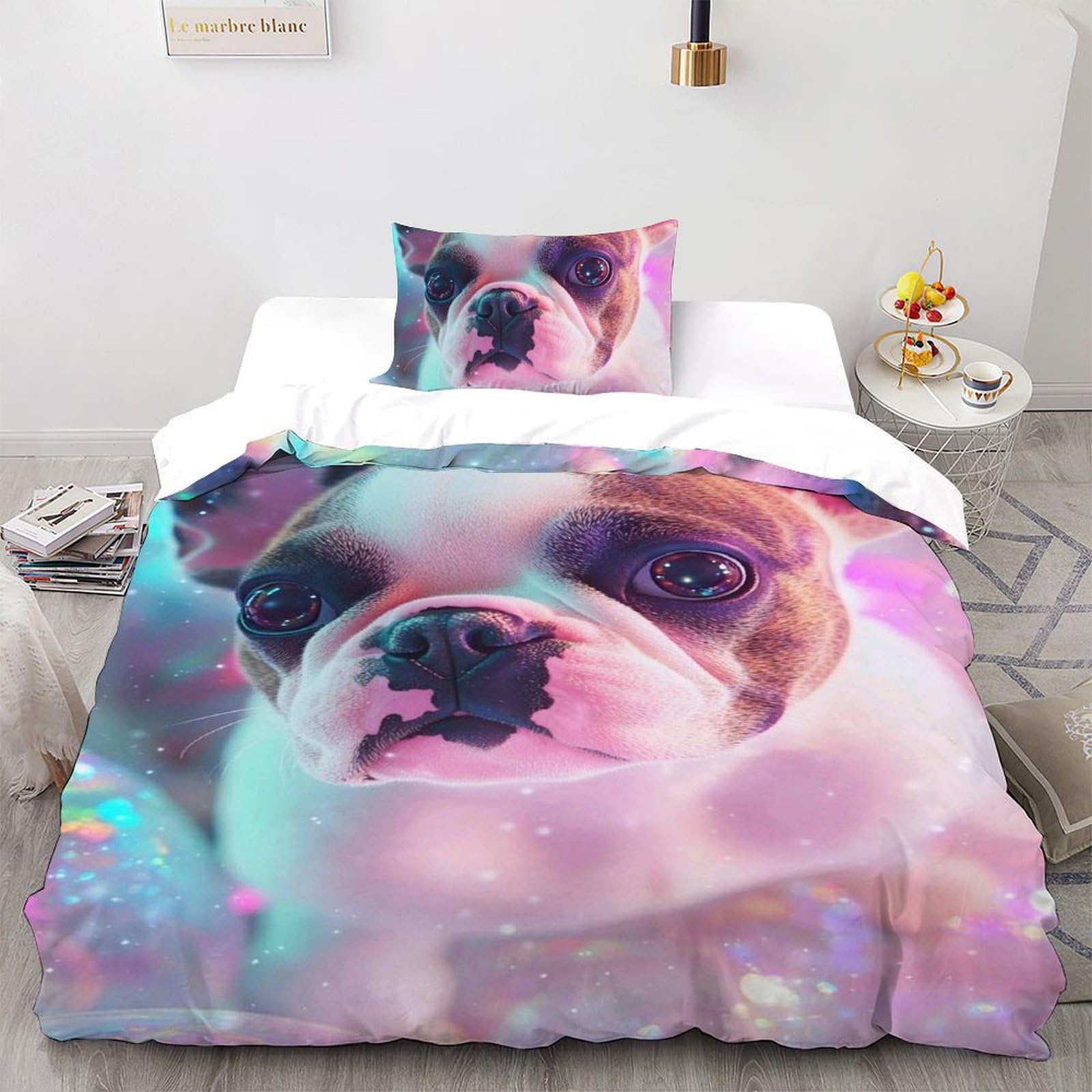 Housse de couette single chiot rose en microfibre avec taies d'oreiller pour lit enfant