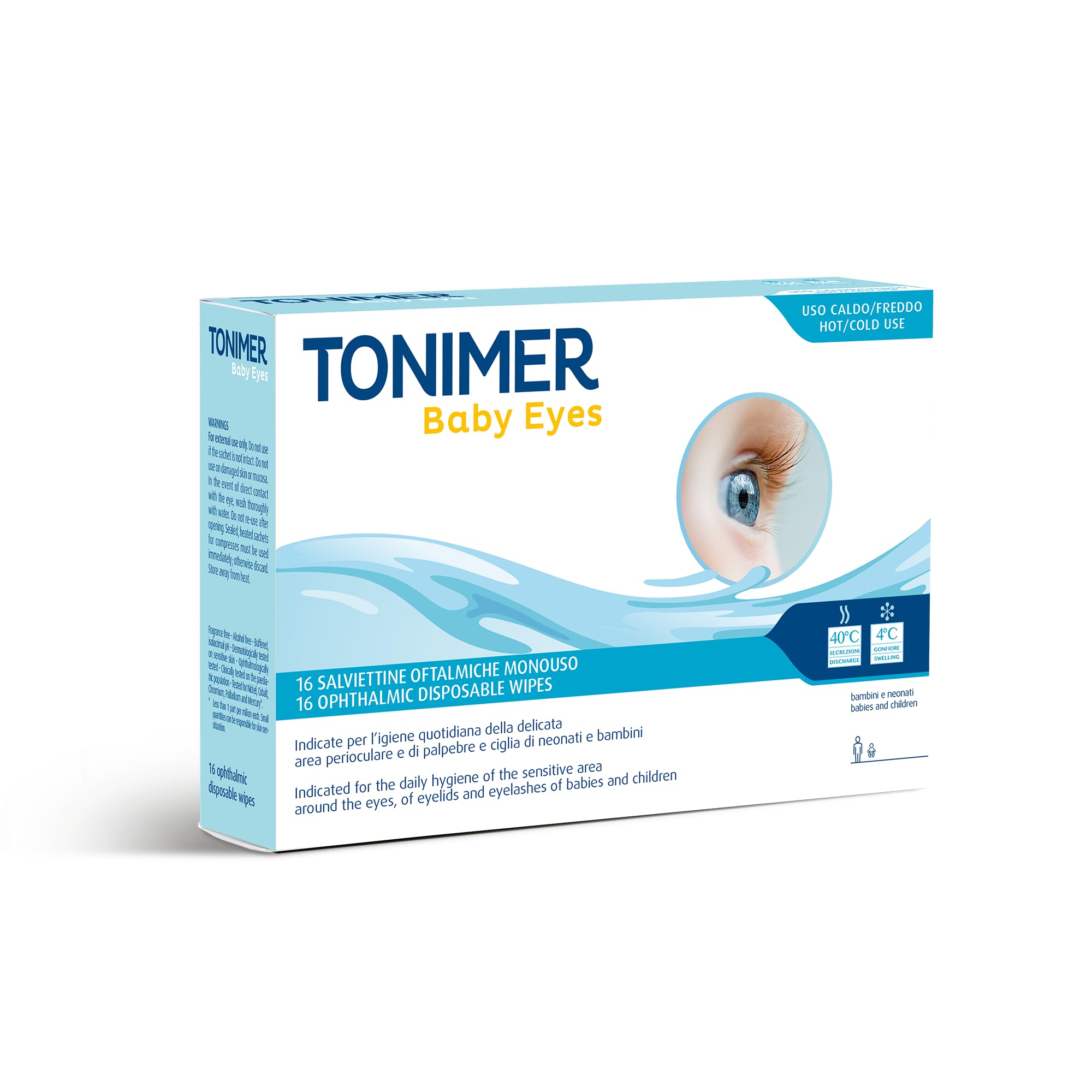 Baby Eyes Salviettine Oftalmiche Monouso 16 pz Igiene Delicata Area Perioculare Neonati Bambini con Eufrasia Acido Ialuronico Hamamelis Fiordaliso Senza Profumo Alcool