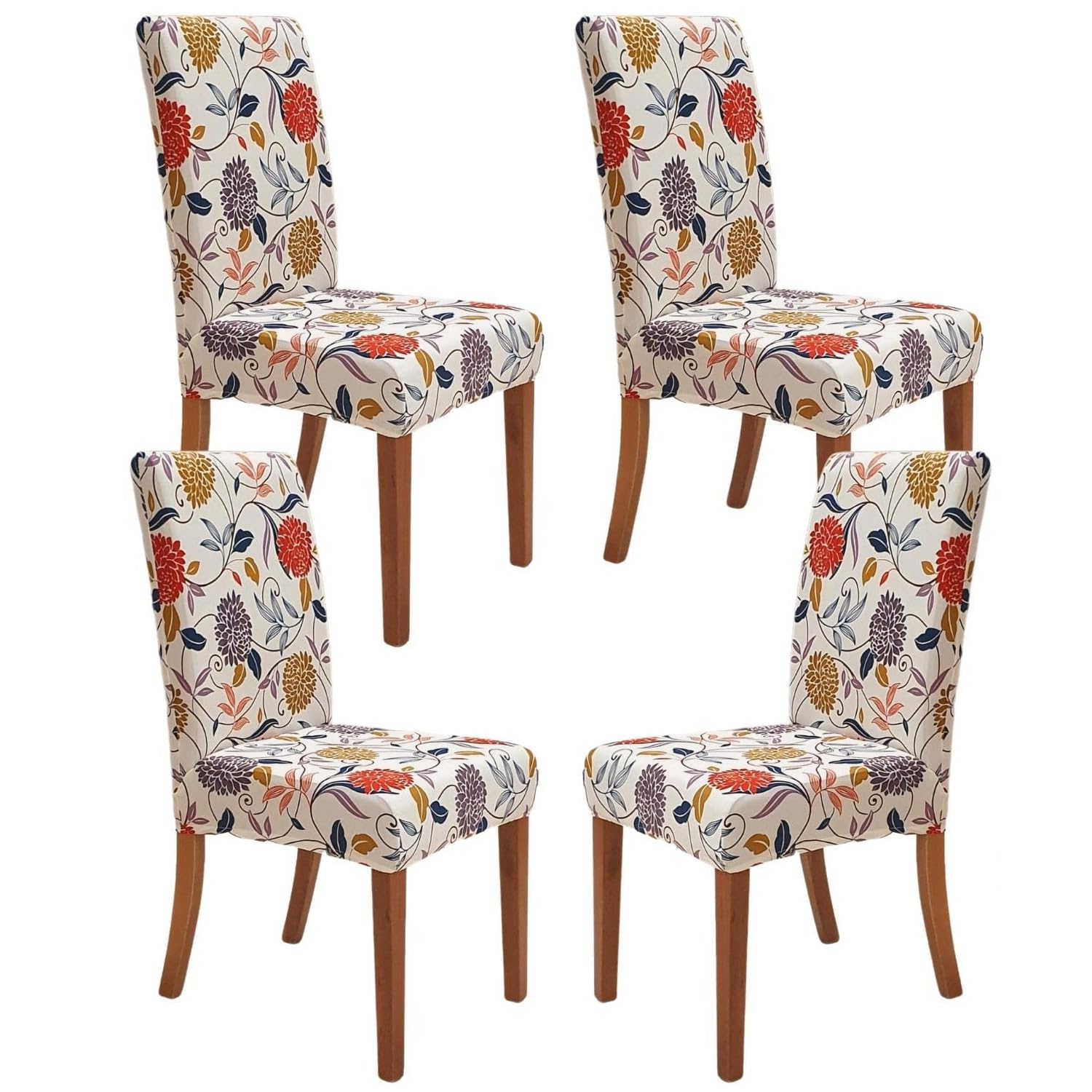 NOSKIN Chair Covers for Dining Room Set of 4, Stretch Dining Chair Cover, Washable Spandex Kitchen Parsons Chair Slipcovers, Removable Seat Protector for Home or Party (4 Pack, FLORAL)