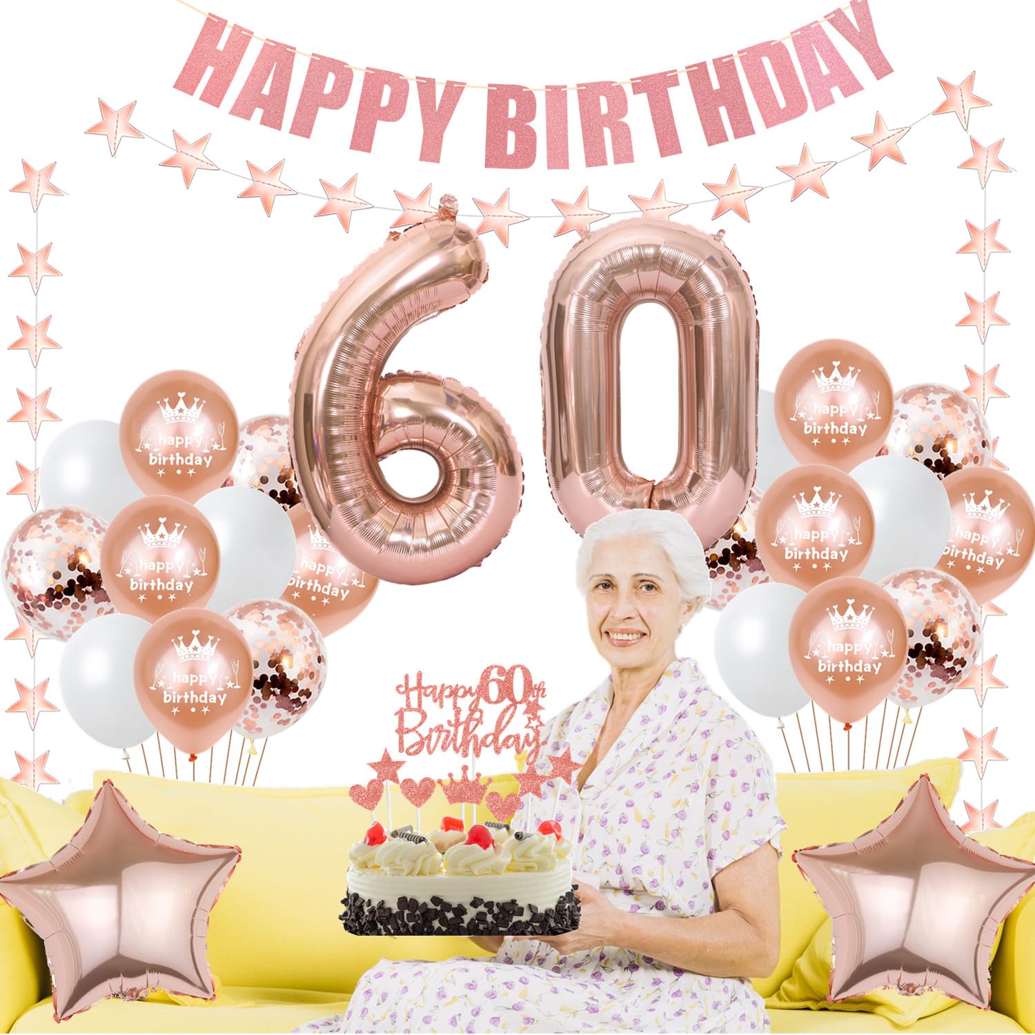 Set Decorazioni Compleanno 23 Anni Donna Oro Rosa Palloncini E Torta - 3