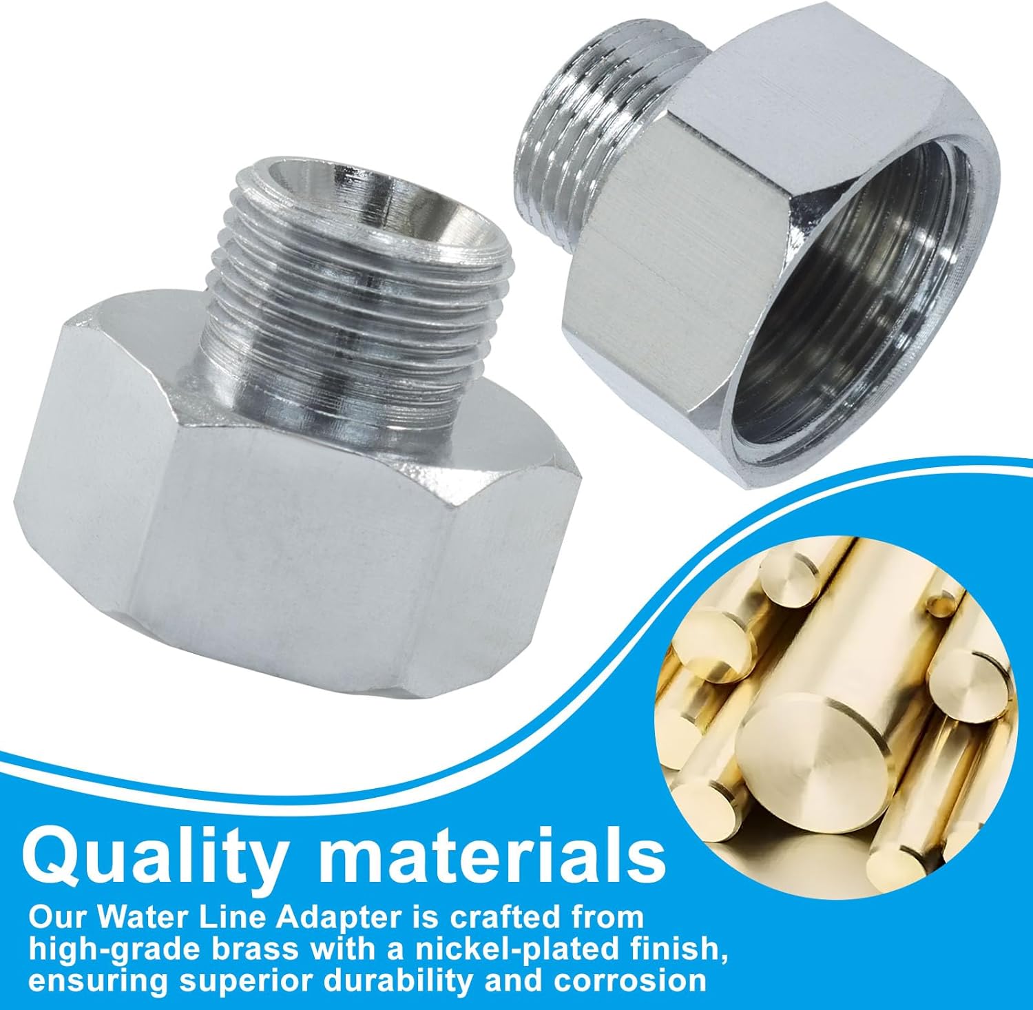 4 PCS Brass Water Line Adapter, 1/2" Female to 9/16" Male Pipe Fitting with Rubber Washer, Compression Connector for Bathroom Faucet Supply Hose