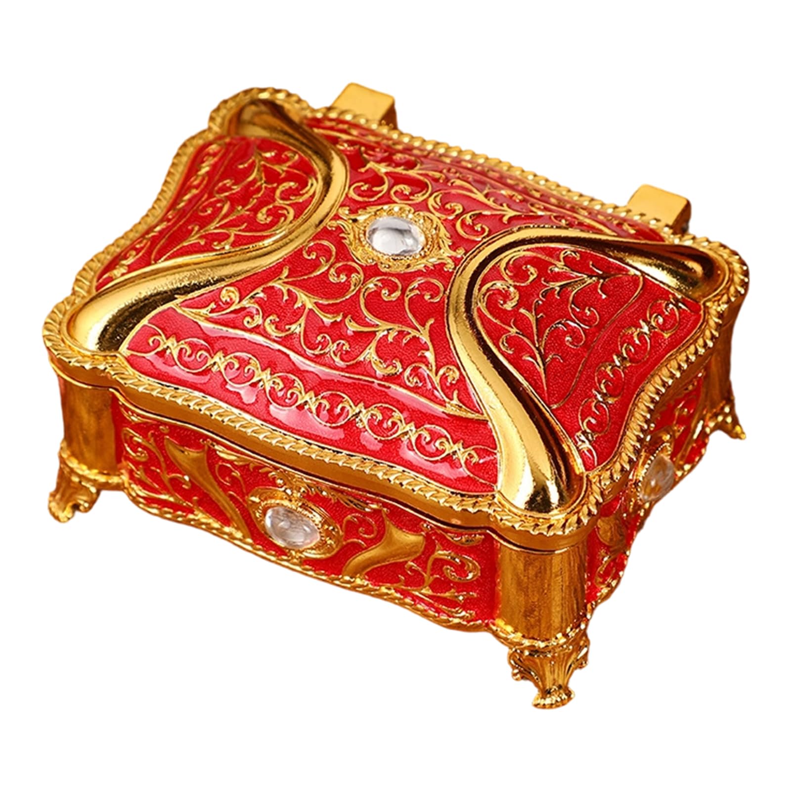 ZBIianxer Sturdy Enameled Coated Metal Jewelry Holder with Floral Designs and Rhinestones Detail Home Decoration Jewelry Box