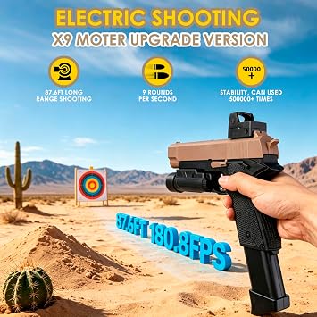 Electric Gel Toys New X9, Full Auto Splat-Blaster Includes Drum and Goggles for Outdoor Team Game, X2 Upgrade Version for Ages 14+,Sandy