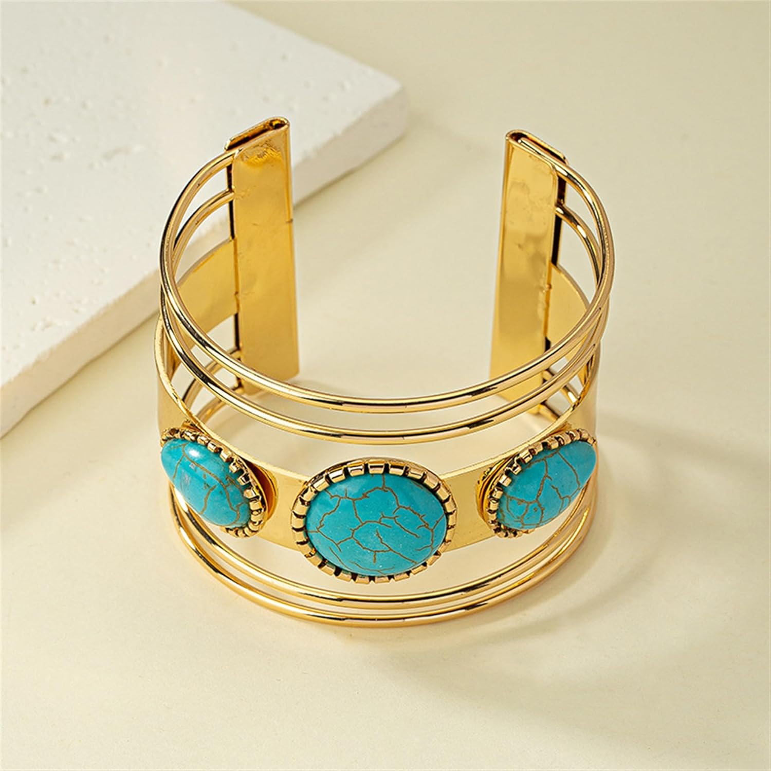 Bohemian Western Turquoise Cuff Bracelet for Women Cowgirl,Vintage Chunky Turquoise Cuff Bracelet Trendy Western Country Costume Jewelry Accessories - Image 6