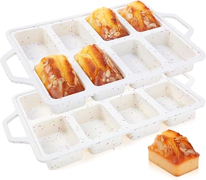 2 Pcs Mini Loaf Pans with Metal Reinforced Frame, Nonstick Small Silicone Bread Pans for Baking, 8 Cavity Tiny Meatloaf Pan Cream