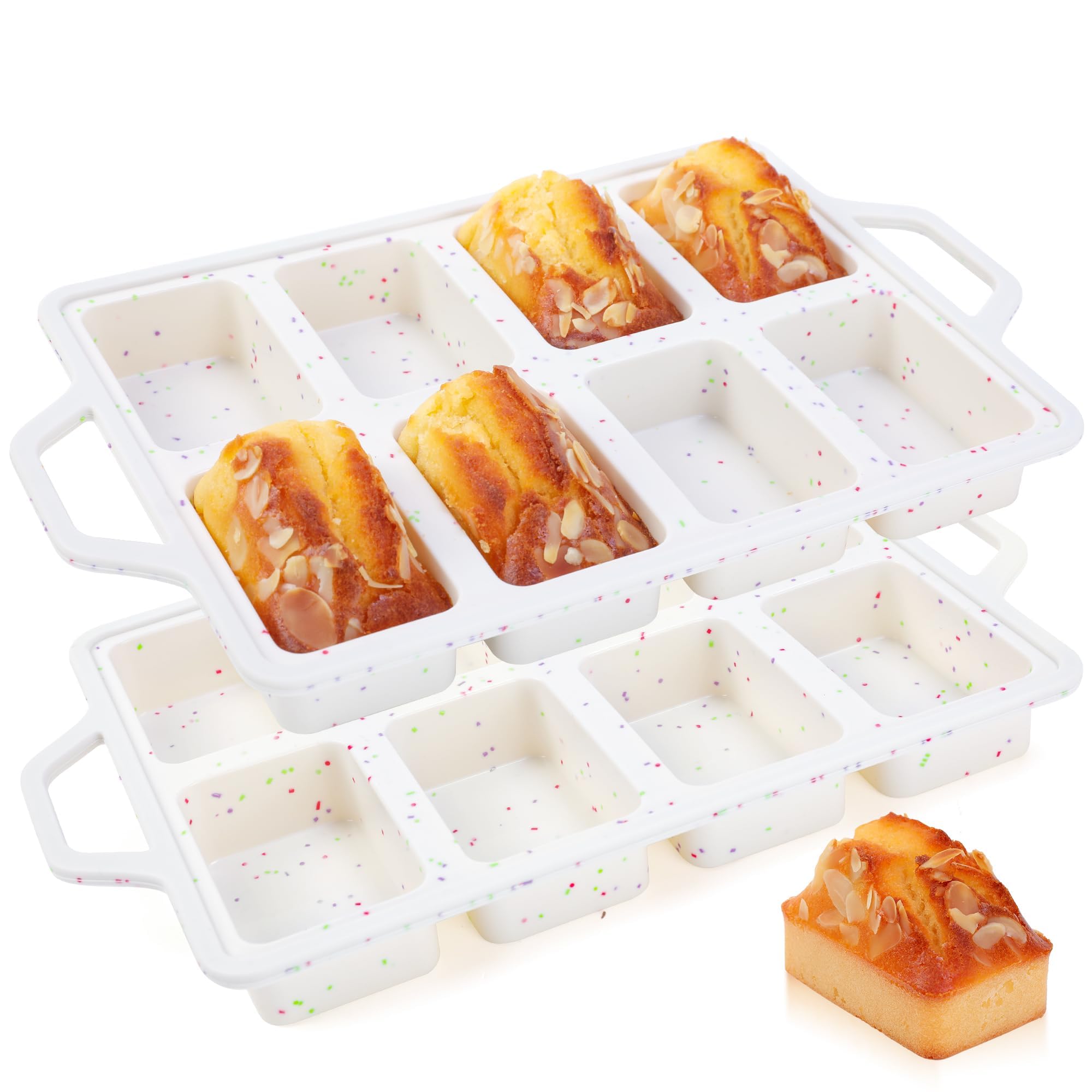 2 Pcs Mini Loaf Pans with Metal Reinforced Frame, Nonstick Small Silicone Bread Pans for Baking, 8 Cavity Tiny Meatloaf Pan (Cream)