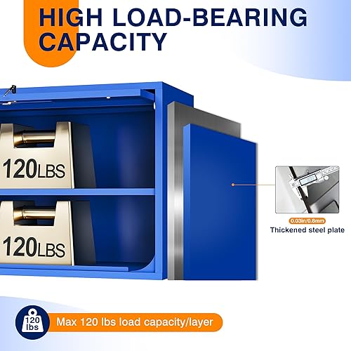 Vista 35 de Yizosh Armario de garaje de metal con puertas, armario de almacenamiento montado en la pared, gabinete de herramientas flotante para sótano, cocina