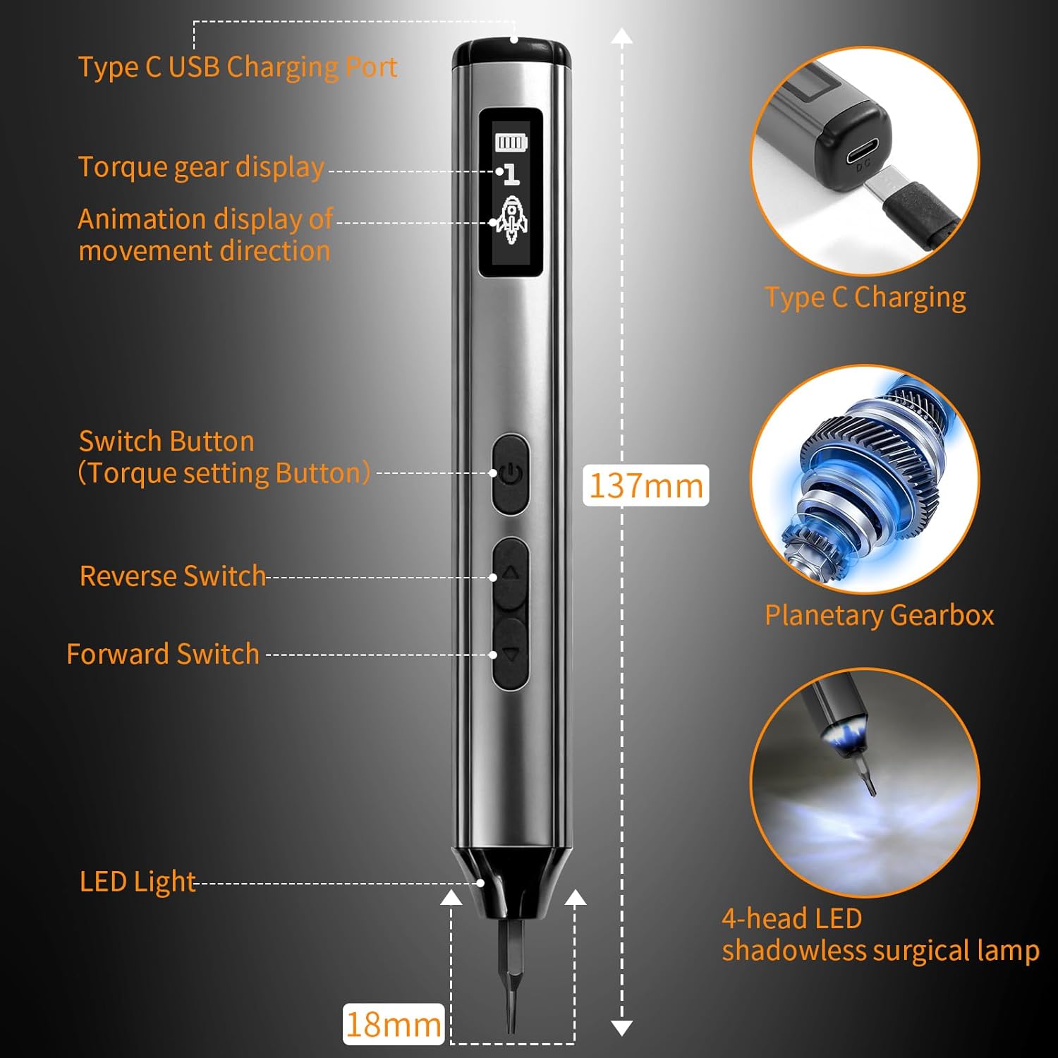 60-in-1 Cordless Electric Screwdriver, Max 0.5N.m, 460mAh Battery, 5 Torque Settings, S2 Steel Bits, 4 Lights, 3.7V Precision Screwdriver Set for Electronics Computer Phone Laptop Camera Watch Glasses