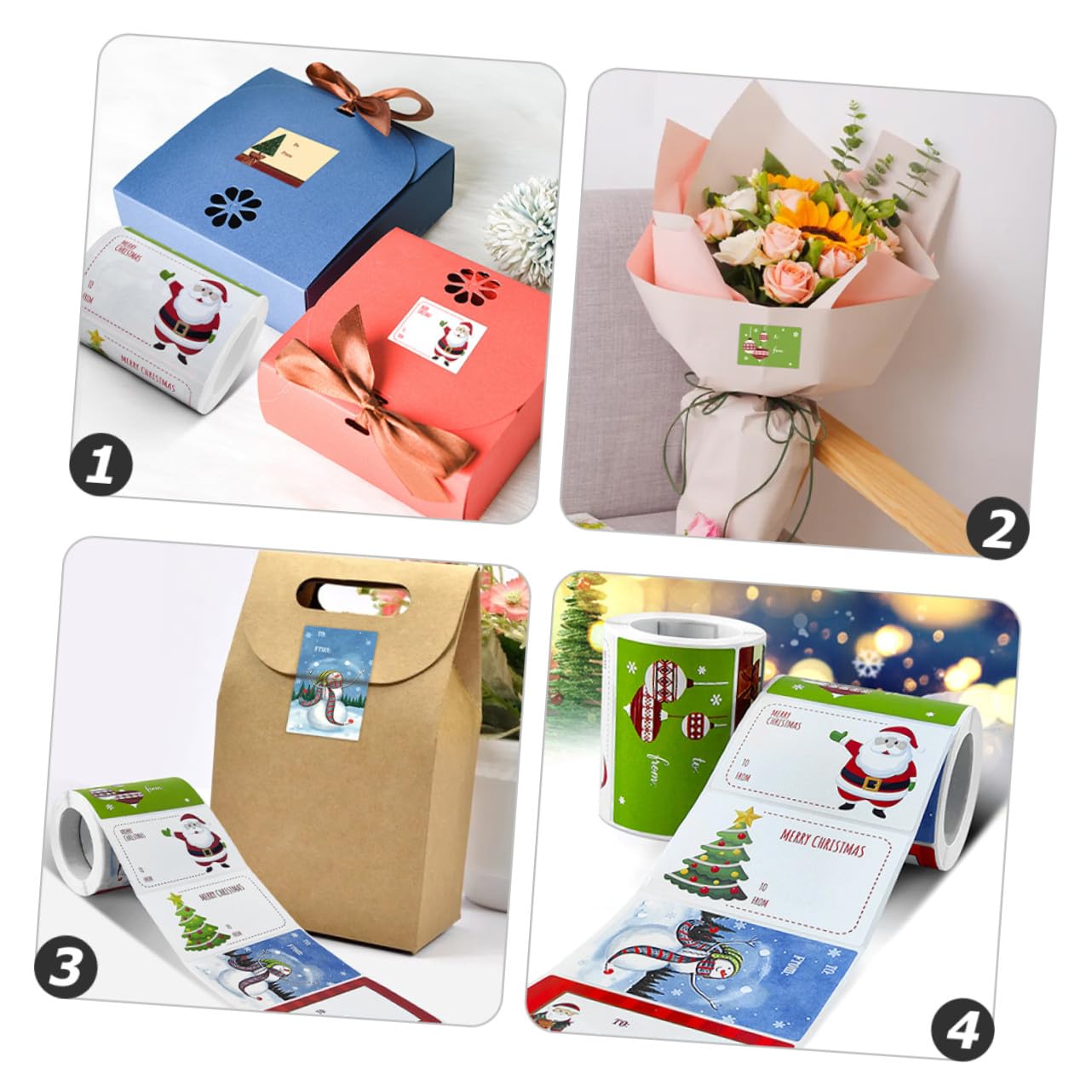 DOITOOL 10 Rollen Handgemachte Weihnachtsaufkleber Retro Stil Mehrzweck Klebeetiketten für Geschenkboxen Grußkarten Blumensträuße Papier und Süßigkeitentüten Sicher und Praktisch für