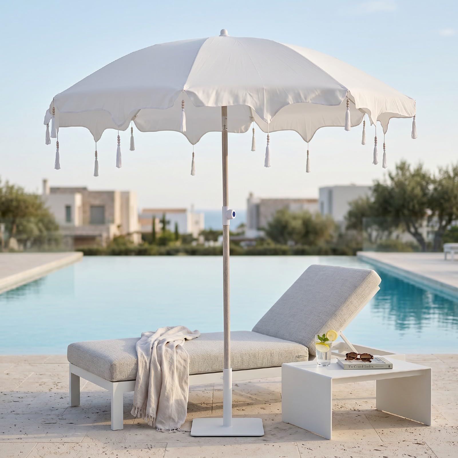 Ejoyous Fringe Tassel Beach Umbrella, UPF 50+ 6.5ft Arc