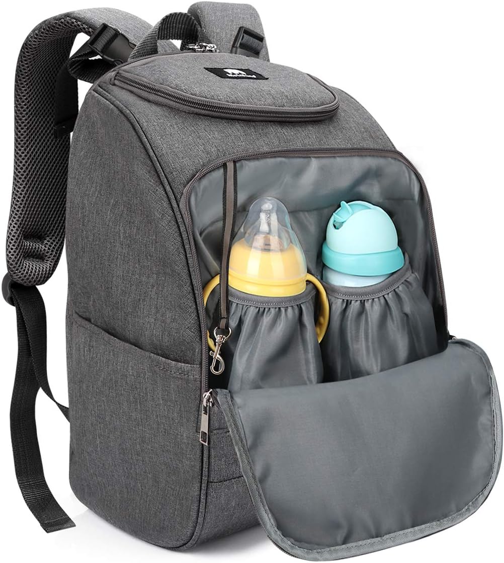 Baby Changing Bag Backpack, Meinkind Nappy Bag Diaper Backpack Rucksack Changing Bag with Changing Mat, Grey