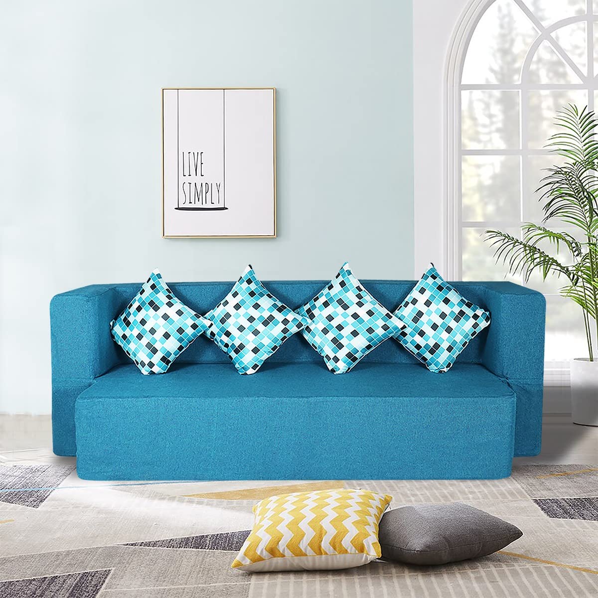 Seventh Heaven Sofa Cum Bed - Jute Fabric Washable Cover Sofa Bed (Blue, 4-Person Sofa - 78X36X14 (4Sit, 1Sleep))-image-8