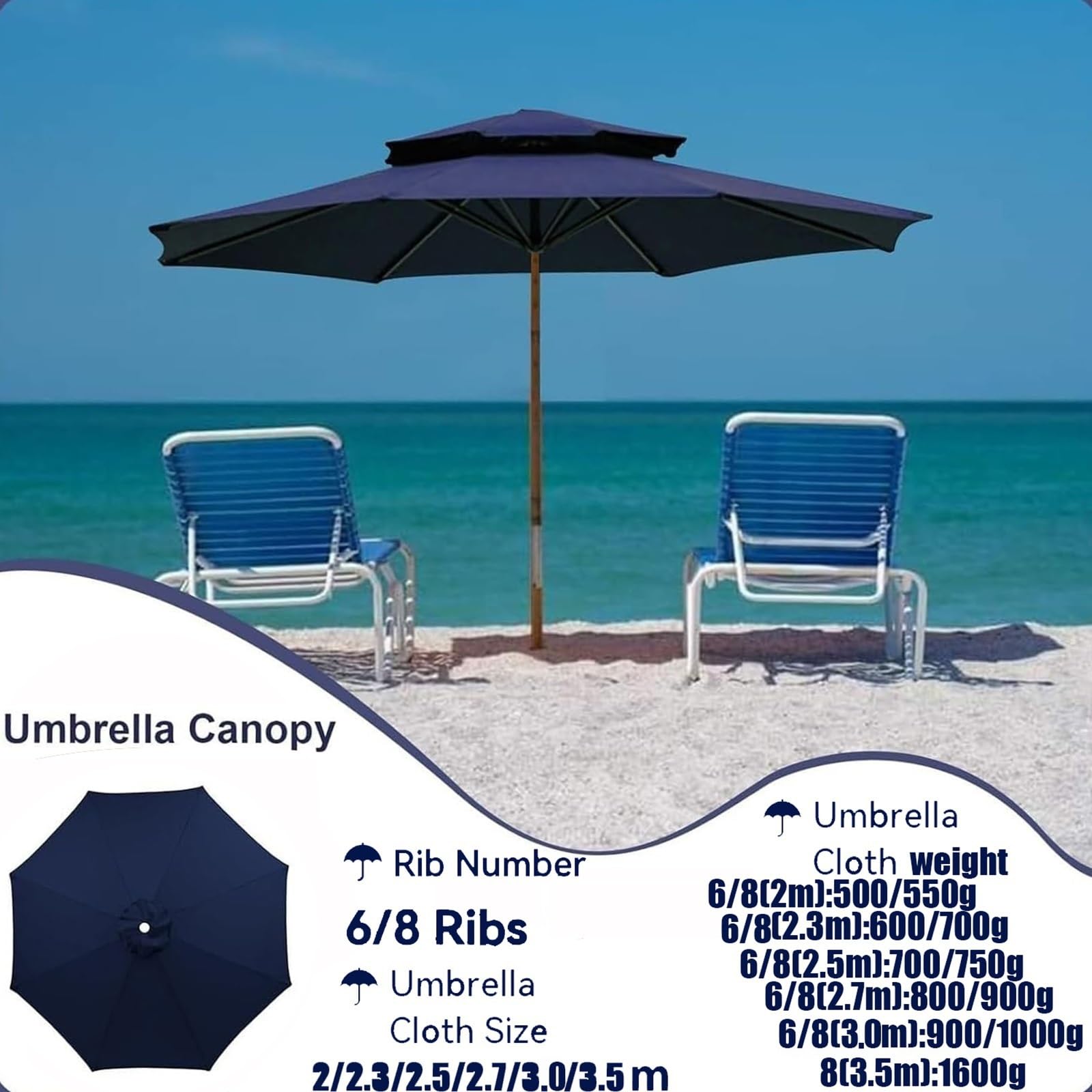 Outdoor Patio vervanging parasol dekking beschermende waterdichte vervanging parasol stof voor tuindek achtertuin zwembad(S1,8 Ribs- 3.5m 11.5FT