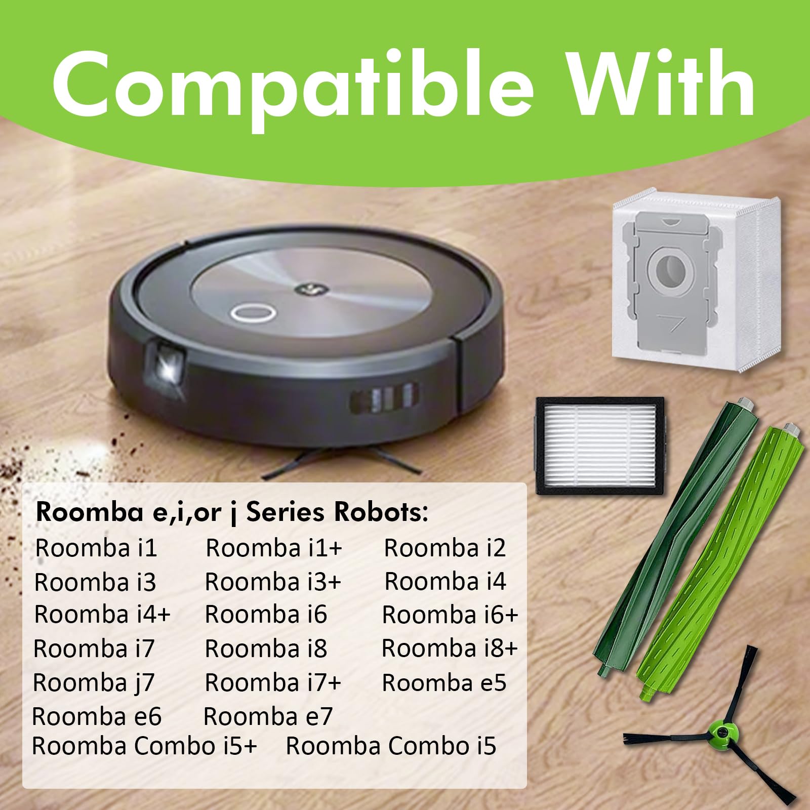 32 PCS Replacement Parts for iRobot roomba i3 i3+ i4 i6 i6+ i7 i7+ i8 i8+/Plus E5 E6 E7 J7 I,E &J Series 2 Set of Multi-Surface Rubber Brushes +10 HEPA Filters +10 Edge-Sweeping Brushes+10 Dust Bags