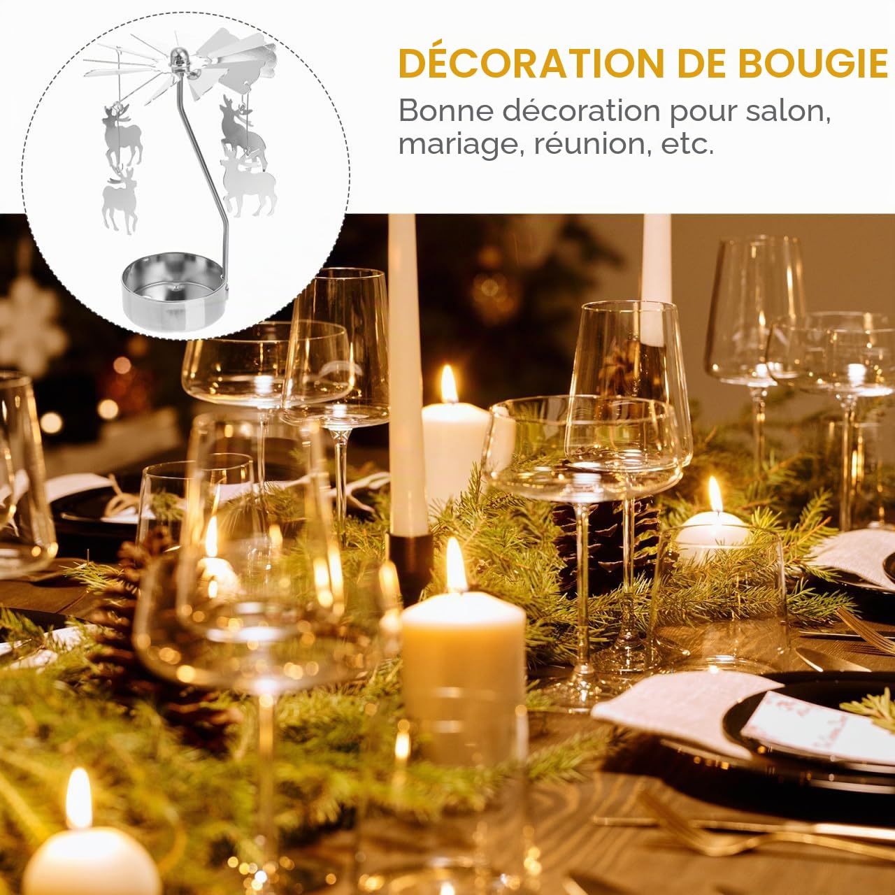 Amosfun Bougeoir Rotatif en MéTal Carrousel pour Bougie DéCoration De Table Romantique Accessoire Bureau Salon Mariage 13X8X8Cm