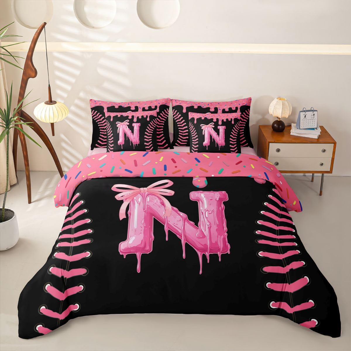 Homewish Schwarz Rosa Eiscreme Tropfen Bettwäsche 7teilig 155x220