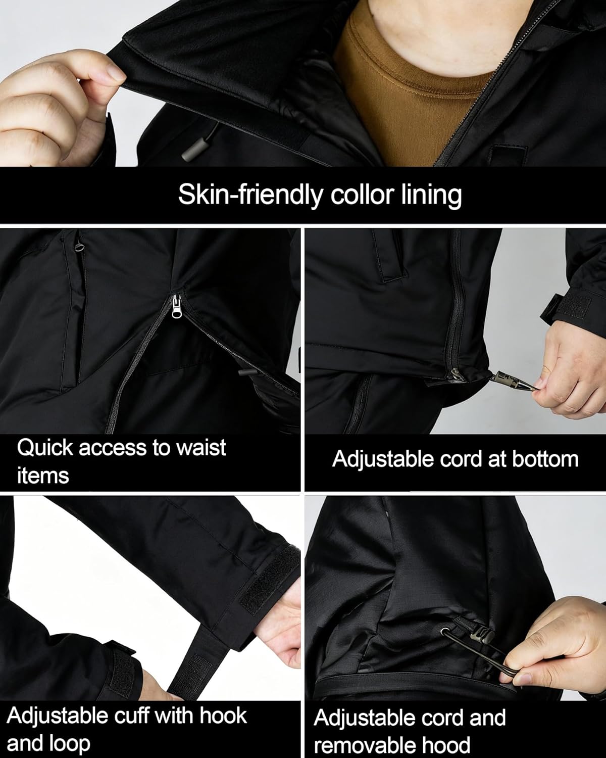 Men’s Tactical Jacket Waterproof Winter Coats Windproof Ski Snow Jacket Warm Hooded Coat with 5 Pockets - Image 6