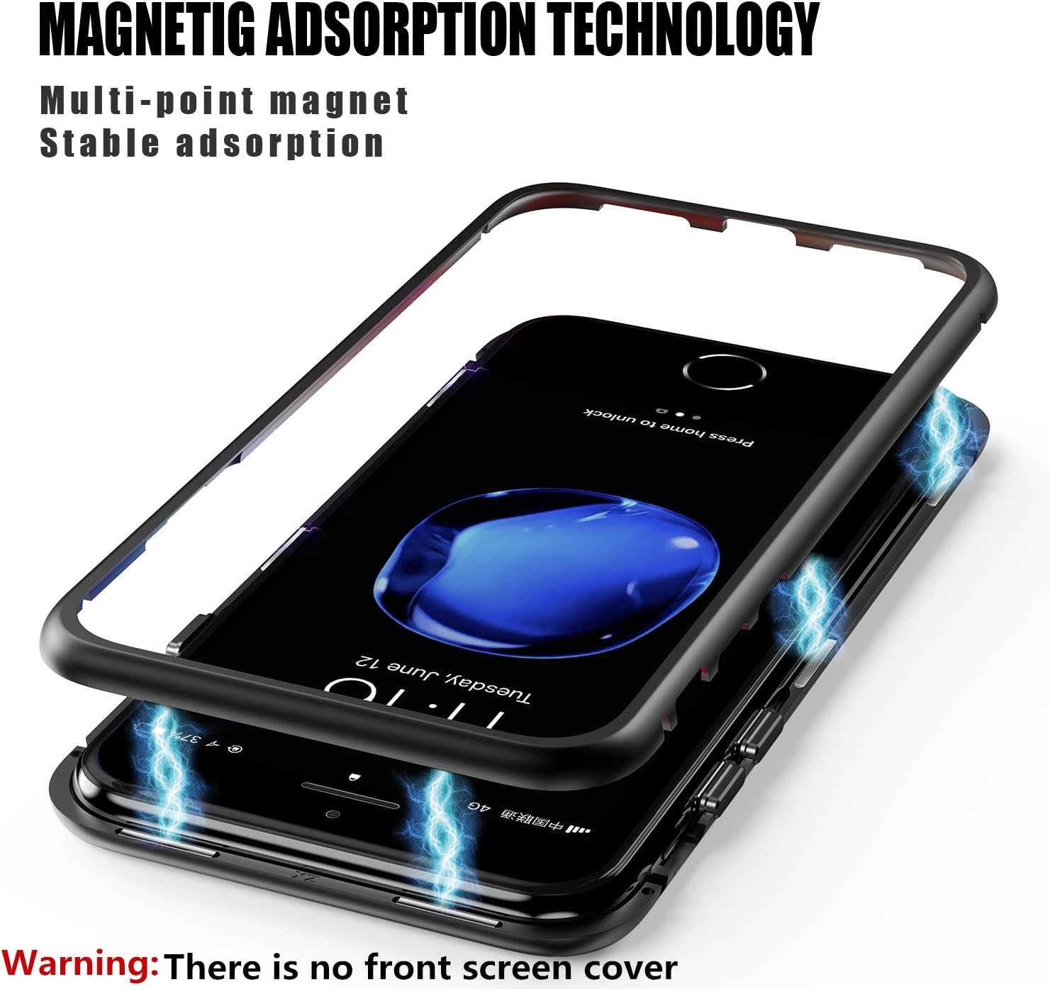 iPhone 8 Plus Case,iPhone 7 Plus Case, ZHIKE Magnetic Adsorption Case Metal Frame Tempered Glass Back with Built-in Magnet Cover for Apple iPhone 7Plus/8 Plus (Black, iPhone 7 Plus/8 Plus)