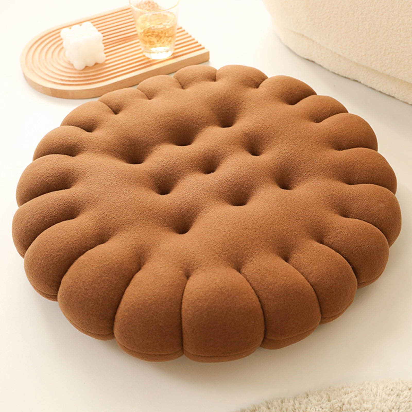 Jaysydd Biscuit Shaped Cushion Round Cookie Chair Pad Plush Floor Pillow Soft Seat Cushions 15.7”x15.7” Floor Cushion for Chair Yoga Sofa Living Room Car Seat Office (Coffee-Round)