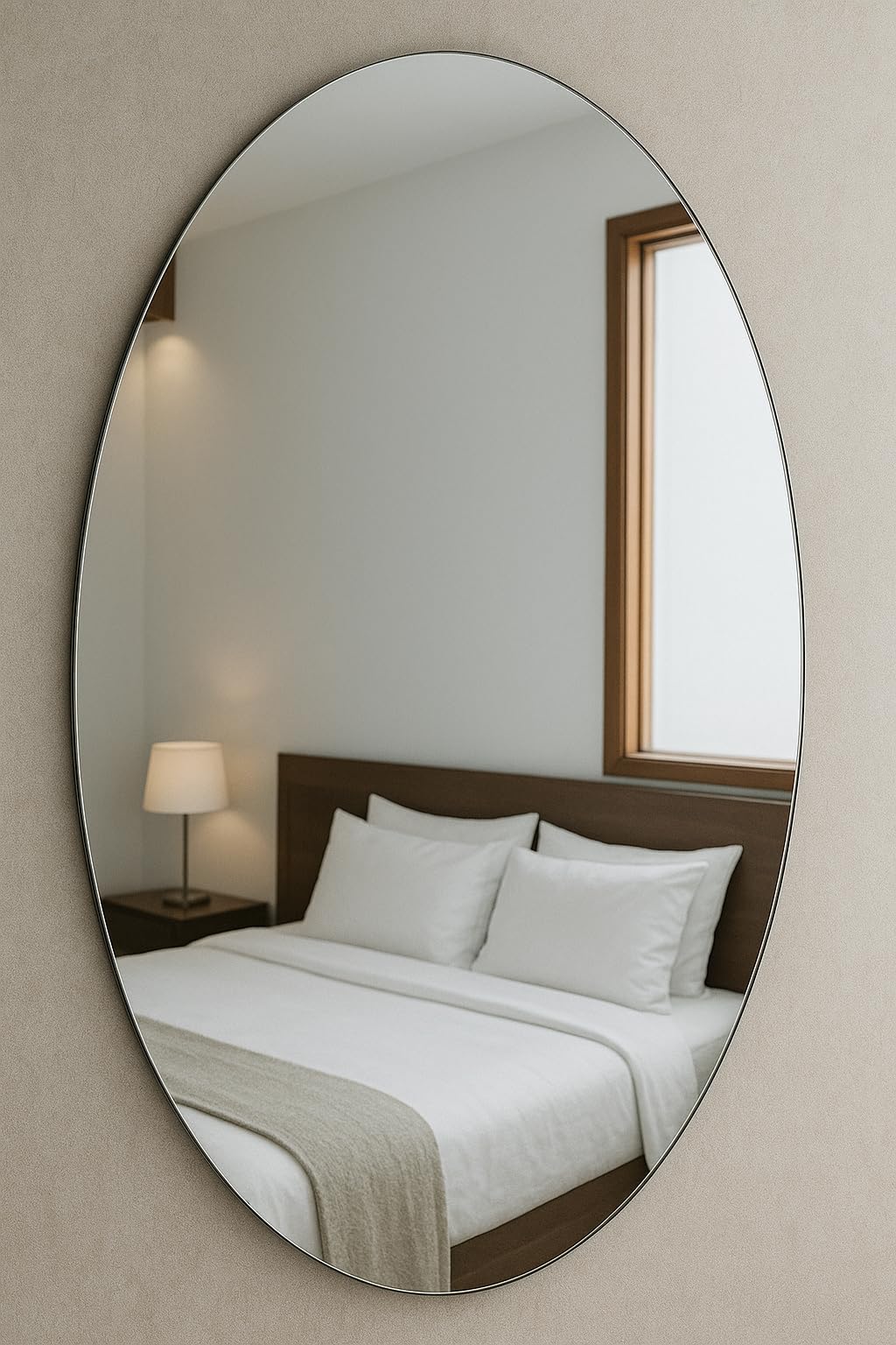 Oval Wall Mirror, Frameless, Modern Minimalist Design, Beveled Edge,Oval Wall Mirror for Bedroom & Living Room | Modern Decorative Wall Mirror for Home, Bathroom, Dressing Area