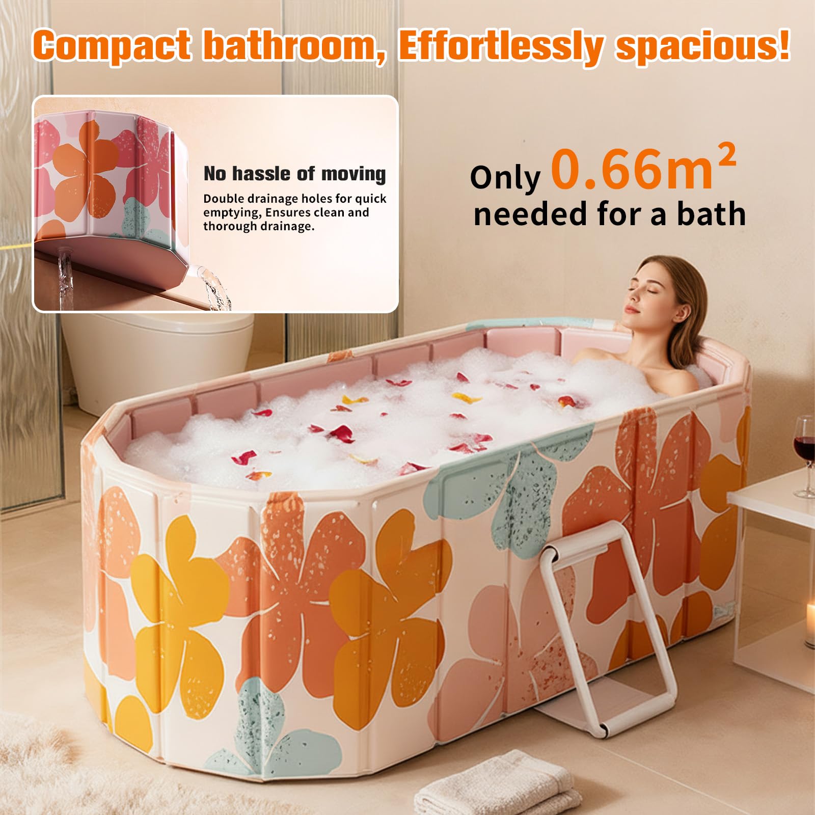 Vasca da bagno portatile per adulti – Vasca da bagno pieghevole non gonfiabile per il massimo comfort e relax, vasca da bagno in piedi Hot Ice per interni o esterni