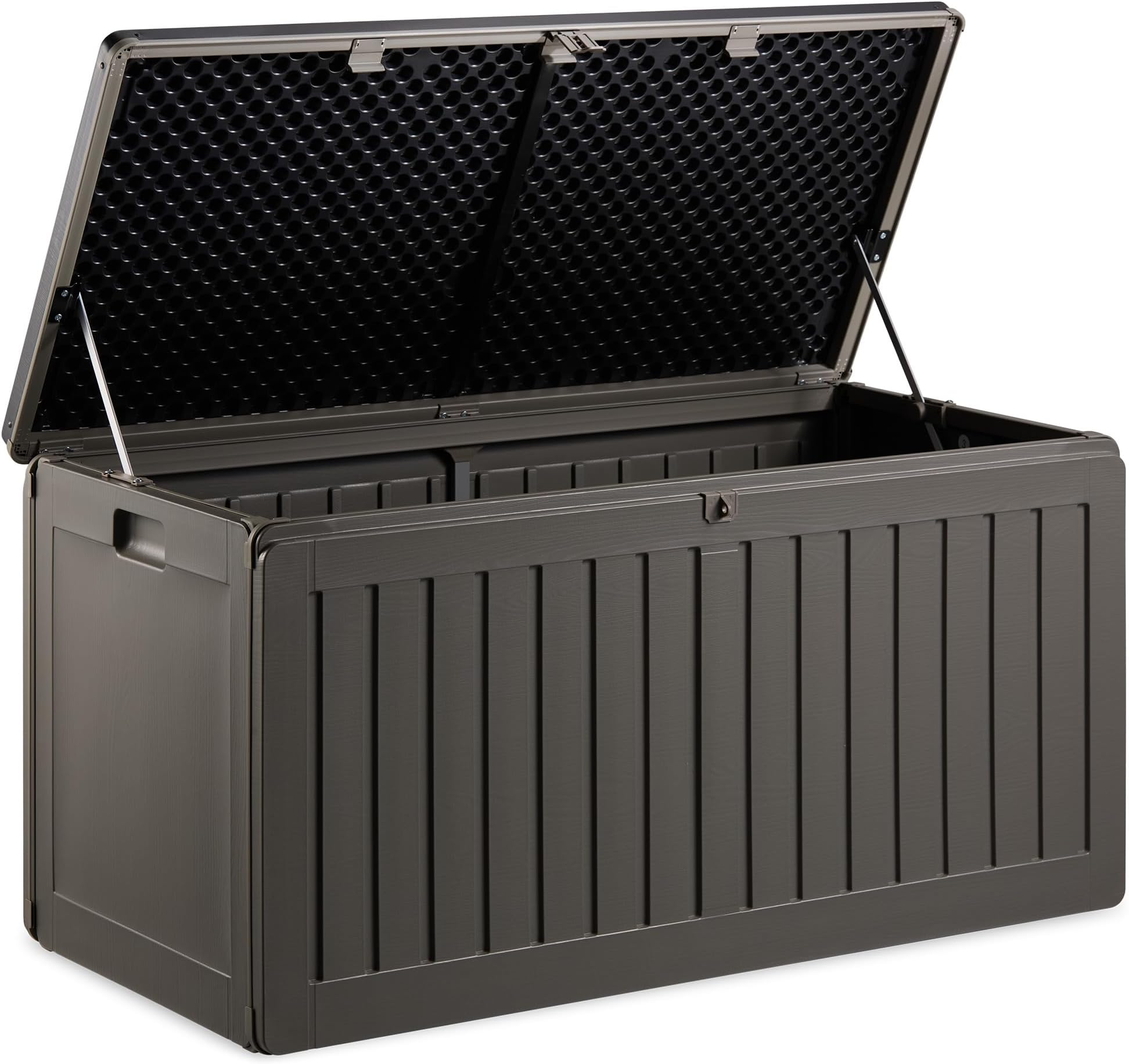 VonHaus Garden Storage Box 270L – Outdoor Utility Chest Organiser – Weatherproof Plastic, Lockable Lid, Sliding Bar Hinge, Carry Handles, Portable – For Garden, Patio, Balcony, Decking – Grey, Black