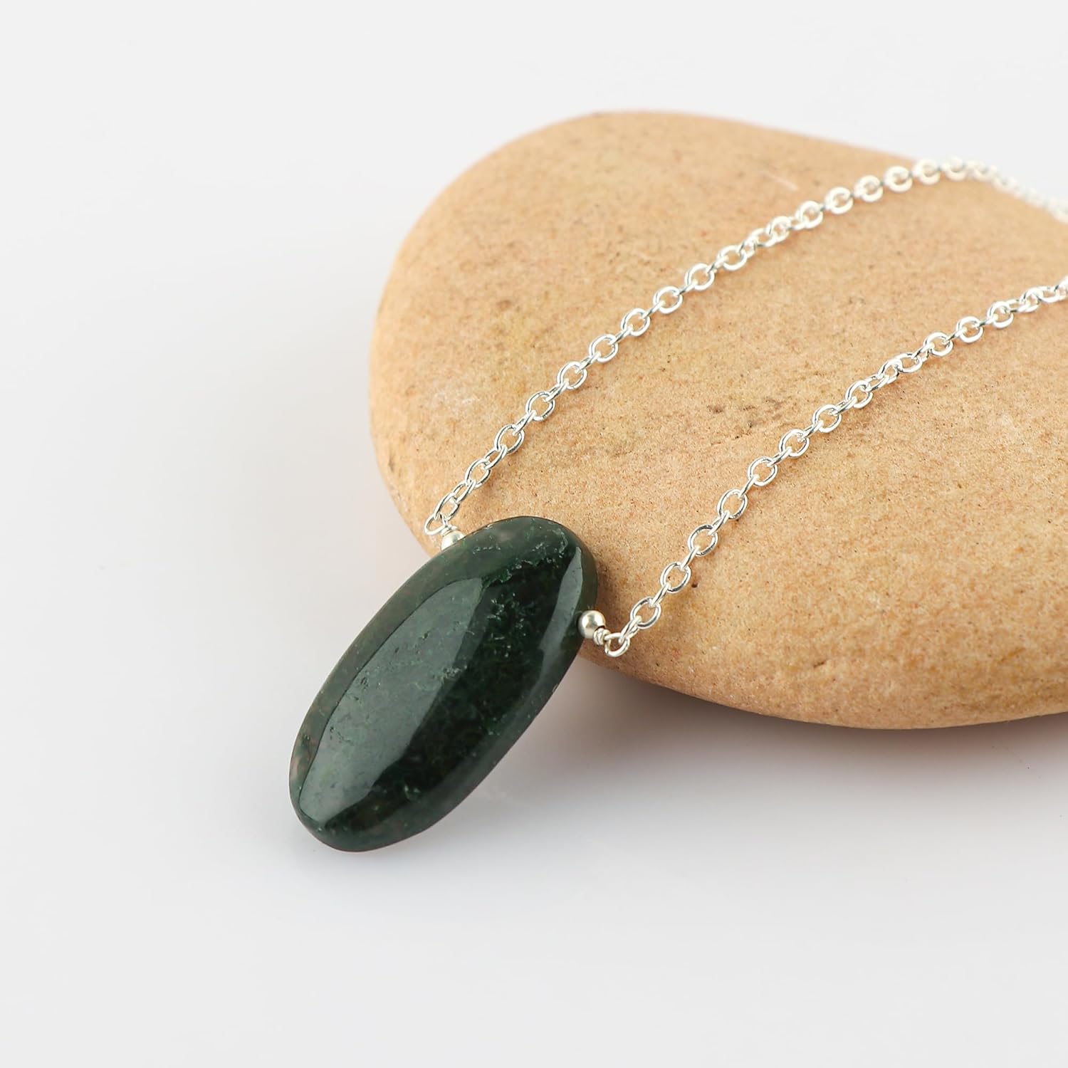 TGH Natural Oval Cabochon Pendant Necklace for Women - Healing Gemstone Crystal Jewelry - 16+2 Inch Silver Plated Adjustable Chain - Image 3