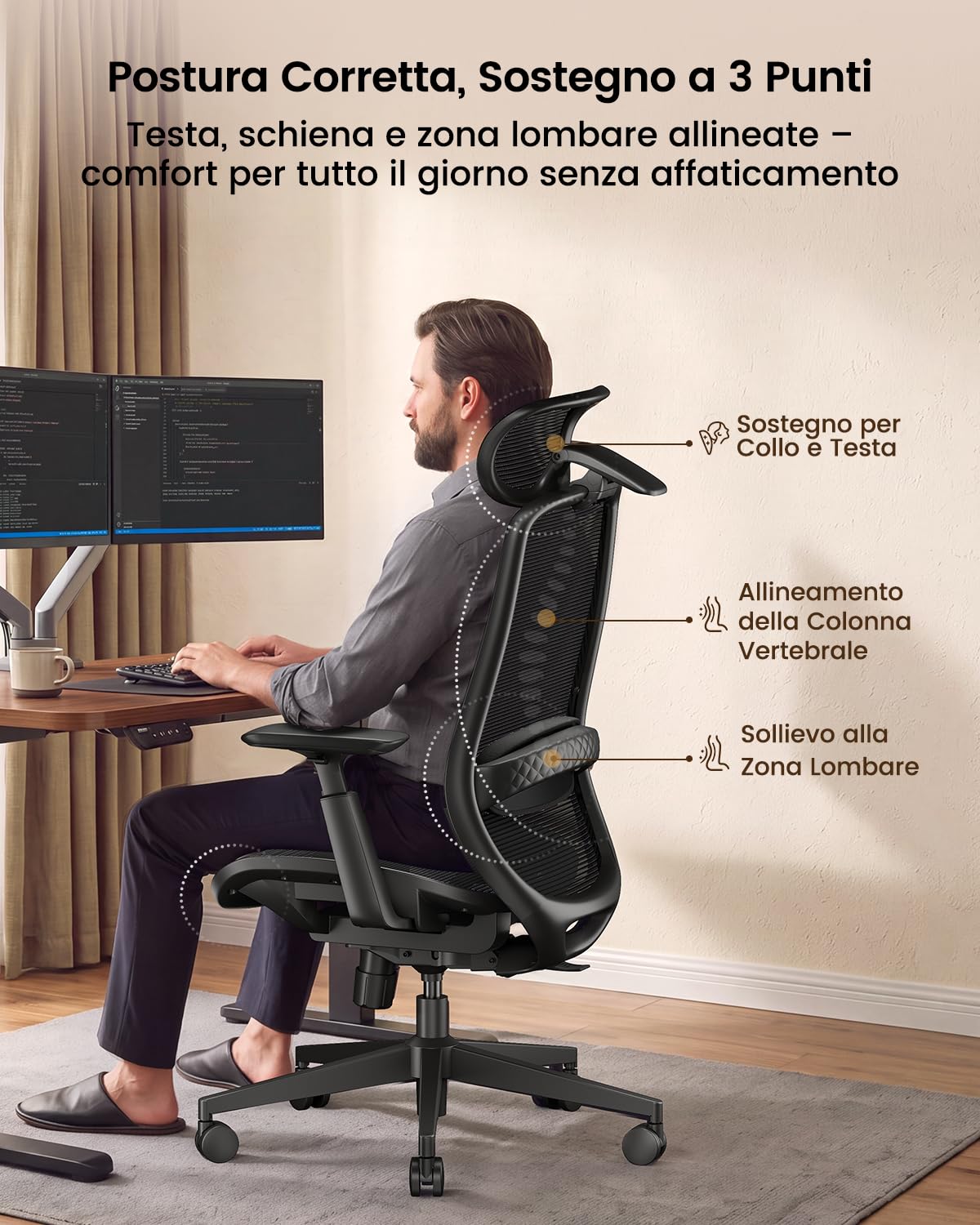ProtoArc EC200 Pro Sedia Ufficio Ergonomica in Rete con Braccioli 4D