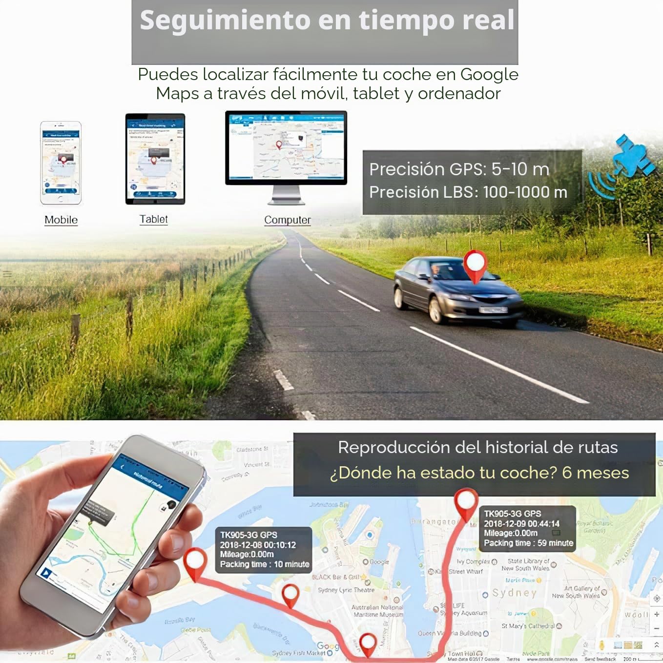 Winnes Localizador GPS para Coche Mini GPS Tracker No se Requiere suscripción Imán de Seguimiento en Tiempo Real IP65 Geofence Impermeable TK913 Motocicleta Bicicleta Niños