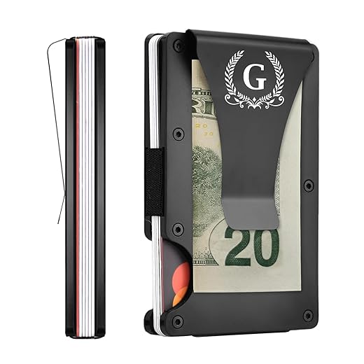 ELEGANTPARK Funny Groomsmen Gifts Set of 6 for Wedding Engraved Personalized Best Man Groomsmen Proposal Gift Minimalist Slim Wallet Metal Wallet with Money Clip for Men Aluminum Card Holder Black