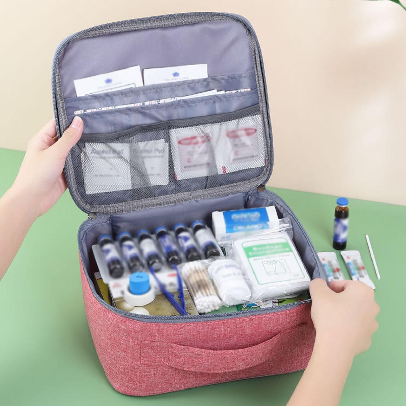 CALANDIS Portable Medicine Storage Bag Empty First Aid Box for Emergency Outdoor Home wine red and L | Kits & Bags | First Aid | Health Care-picture-29