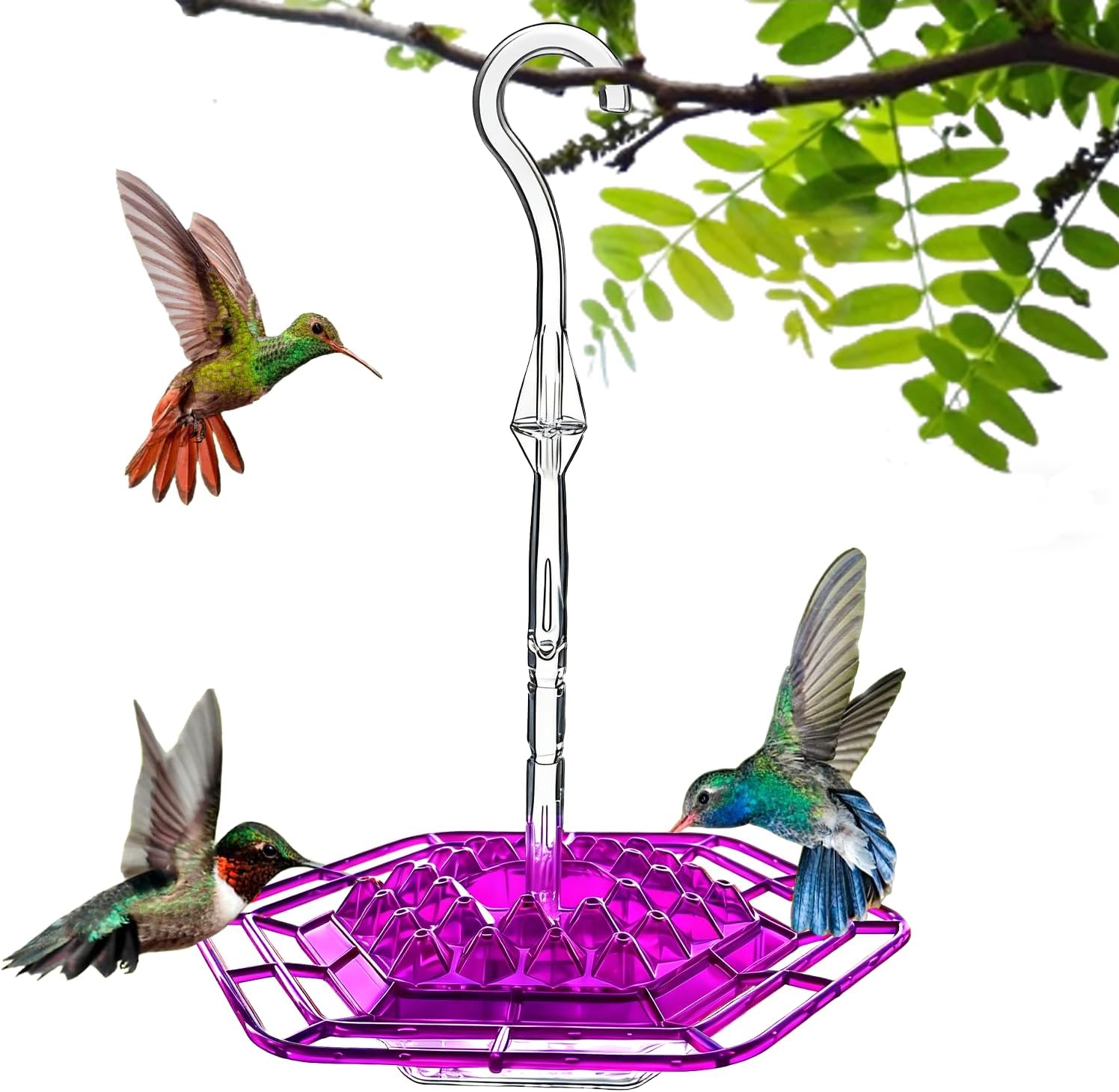 Hummingbird Feeder for Outdoors Hanging,Easy to Clean and Refill,Ant Proof No Leak,with 30 Feeding Ports Saucer Humming Bird Feeder Hummingbird feeders for Window (Purple 1)