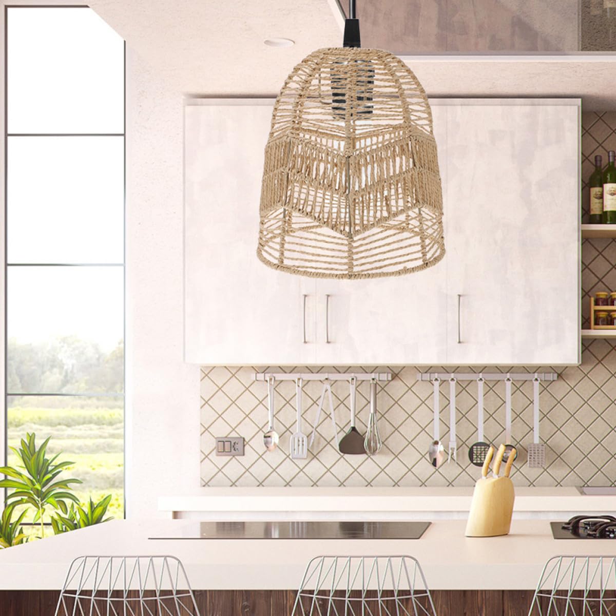 2 Pezzi Paralume Vimini per Lampadario Soffitto, Copri Lampada