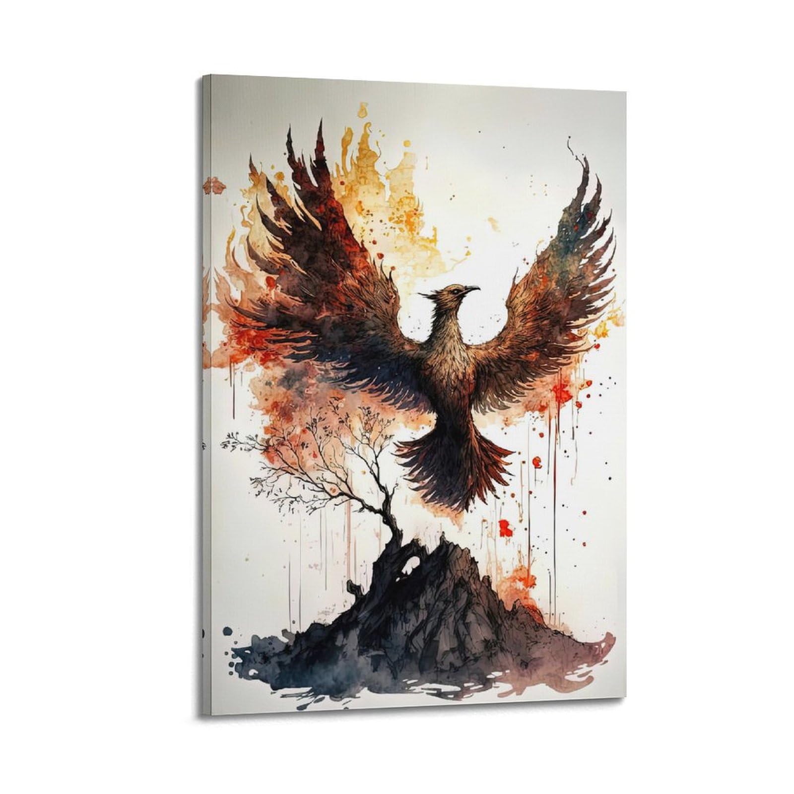 DLJGDS Mythical Phoenix in Flight with Watercolor Splashes Decorative Painting Canvas Wall Posters And Modern Family Bedroom Decor 24x36inch(60x90cm)