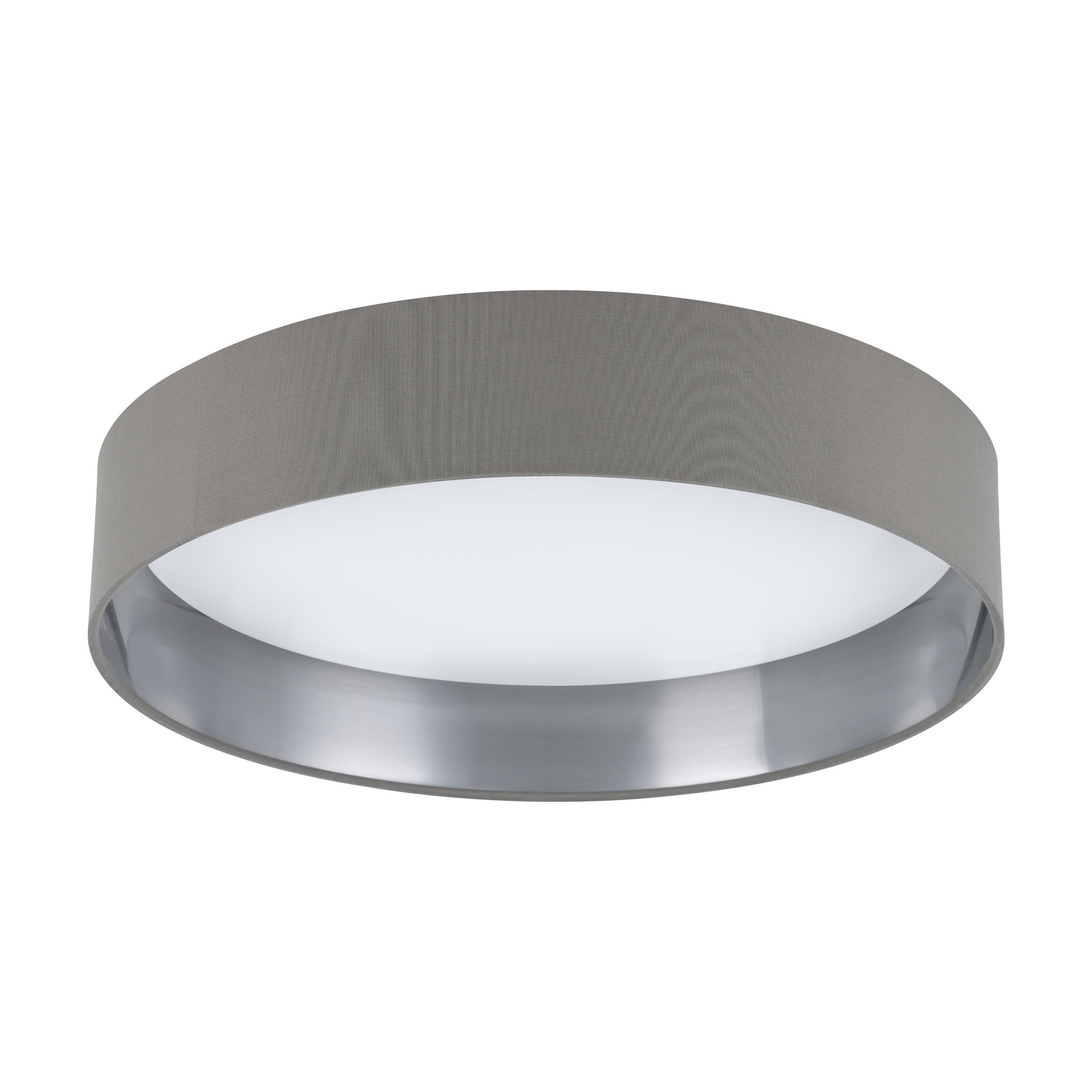 Eglo LED lámpara de techo Maserlo 2, luminaria de techo textil, luz | de techo de salón de tela en plata y gris, plástico en blanco, blanco cálido, Ø 38 cm