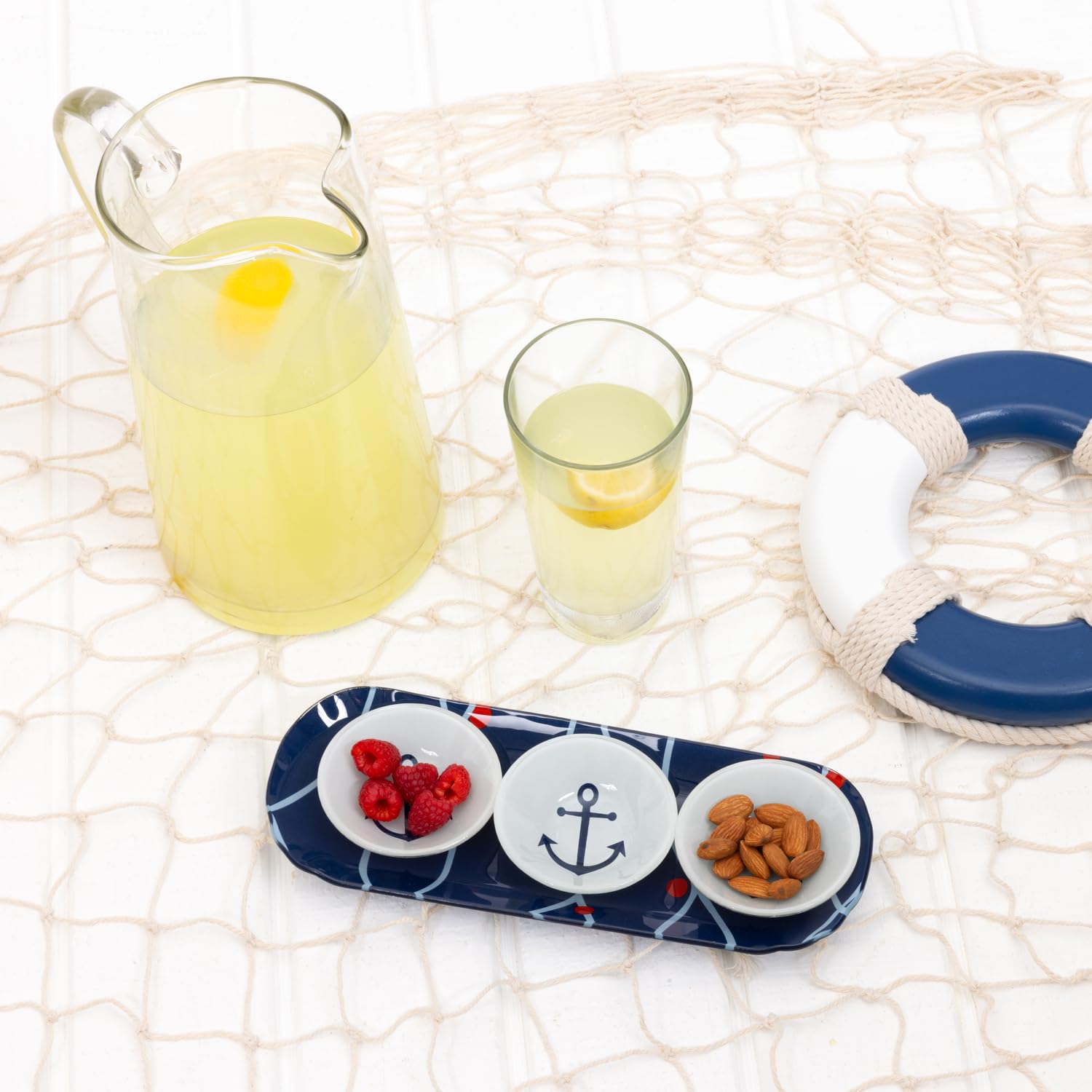Pawilon - kotwica - 28 cm taca do serwowania z trzema miseczkami 56 ml zestaw vintage jezioro plaża łódź nabrzeże ocean wybrzeże kuchnia dekoracja naczynia do serwowania