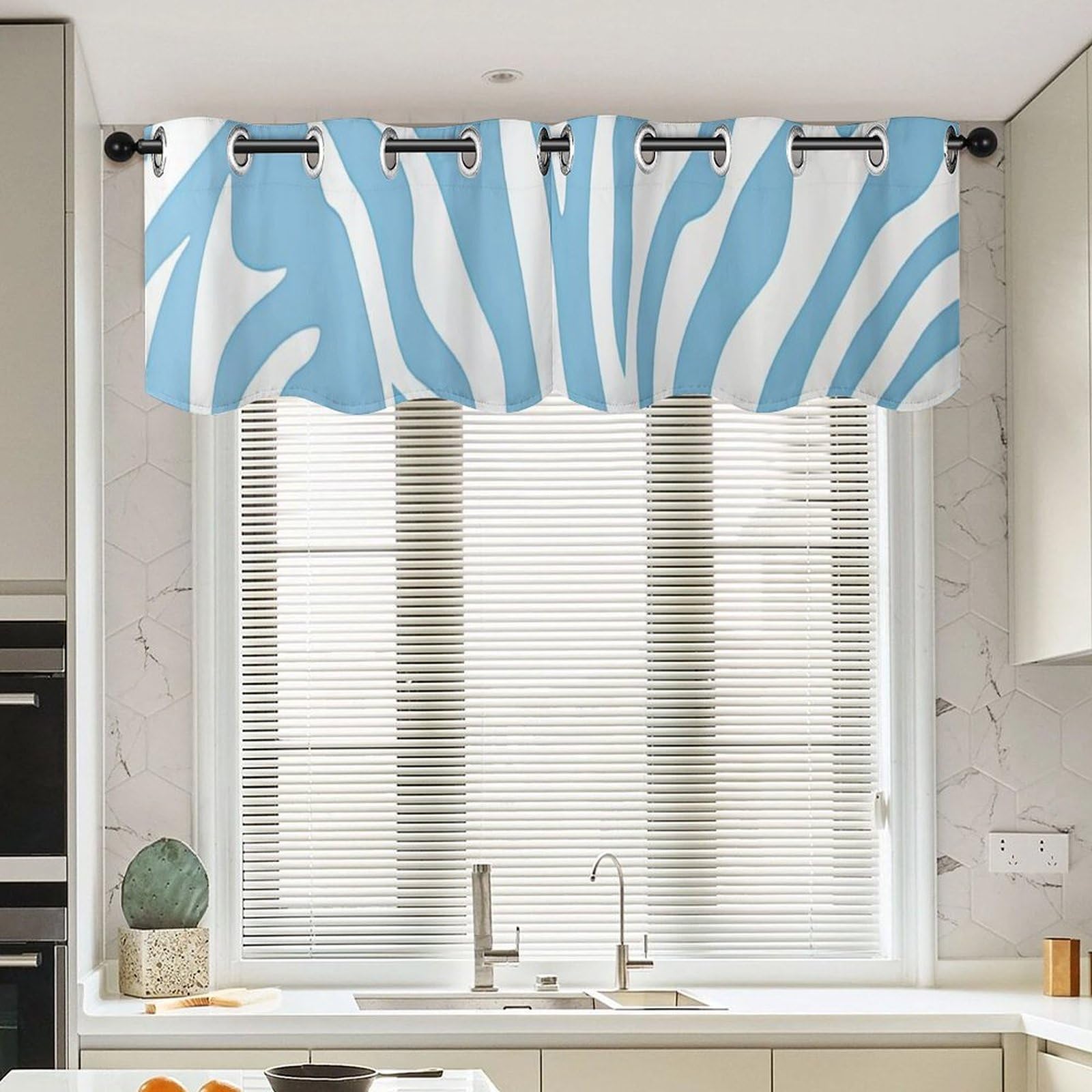 Cantonnière tigre bleu 132x45 cm style asiatique pour fenêtre salon