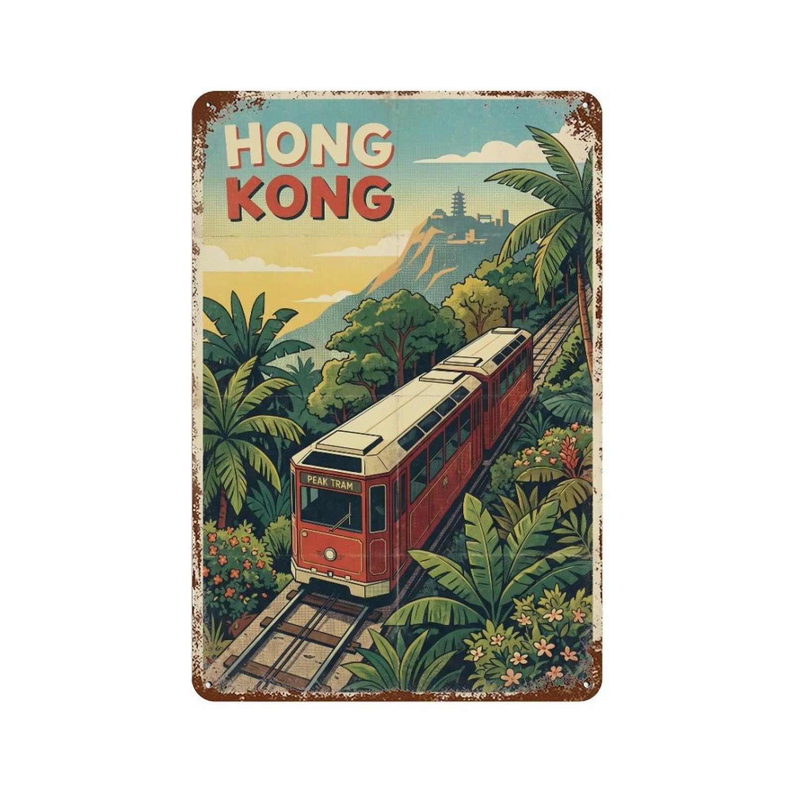 Metal Tin Sign Vintage Travel Hong Kong Tram