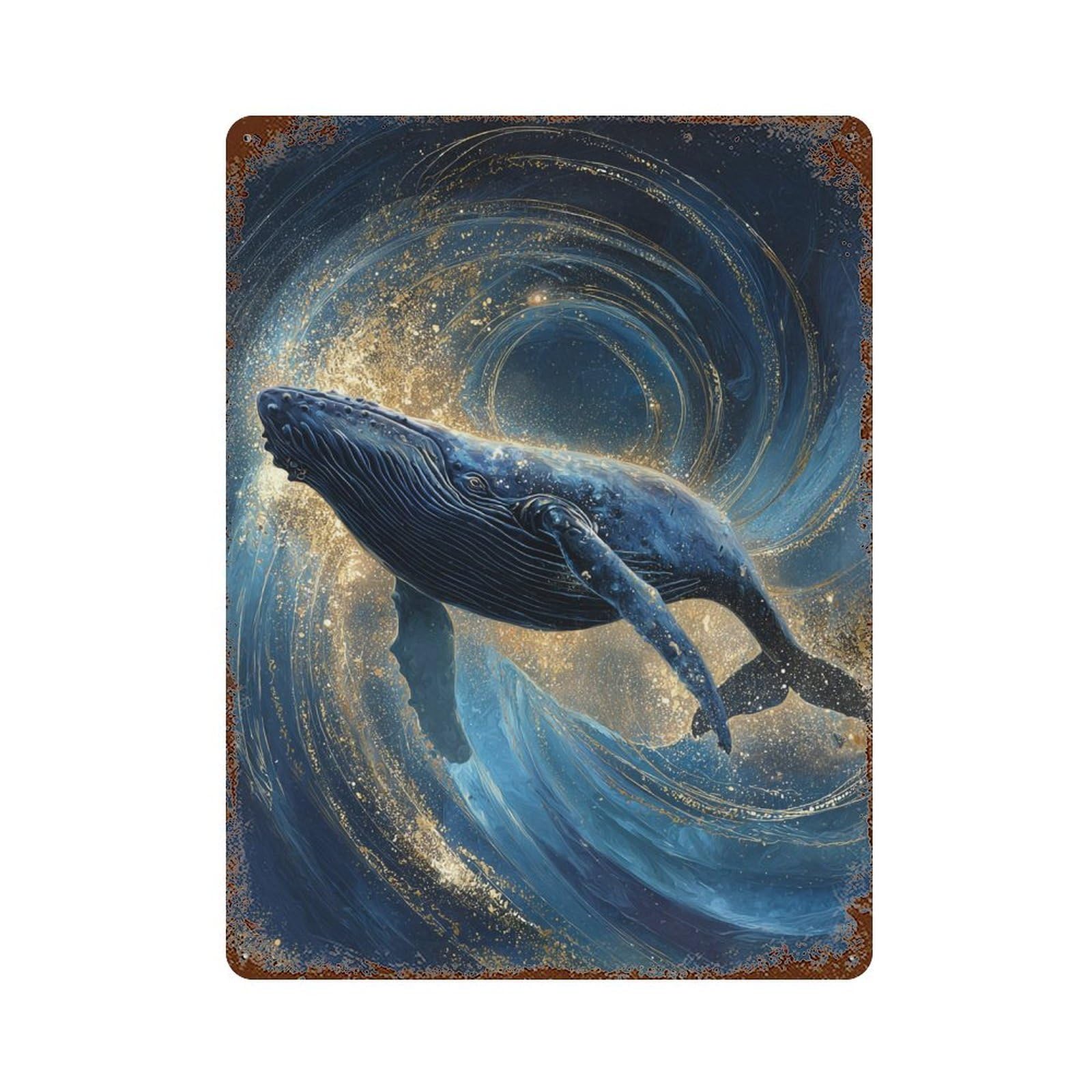 Whale Ocean Art Print Rustic Tin Plaque 15.7"x11.8", Ideal for Patio, Garden Room And Bar Decor